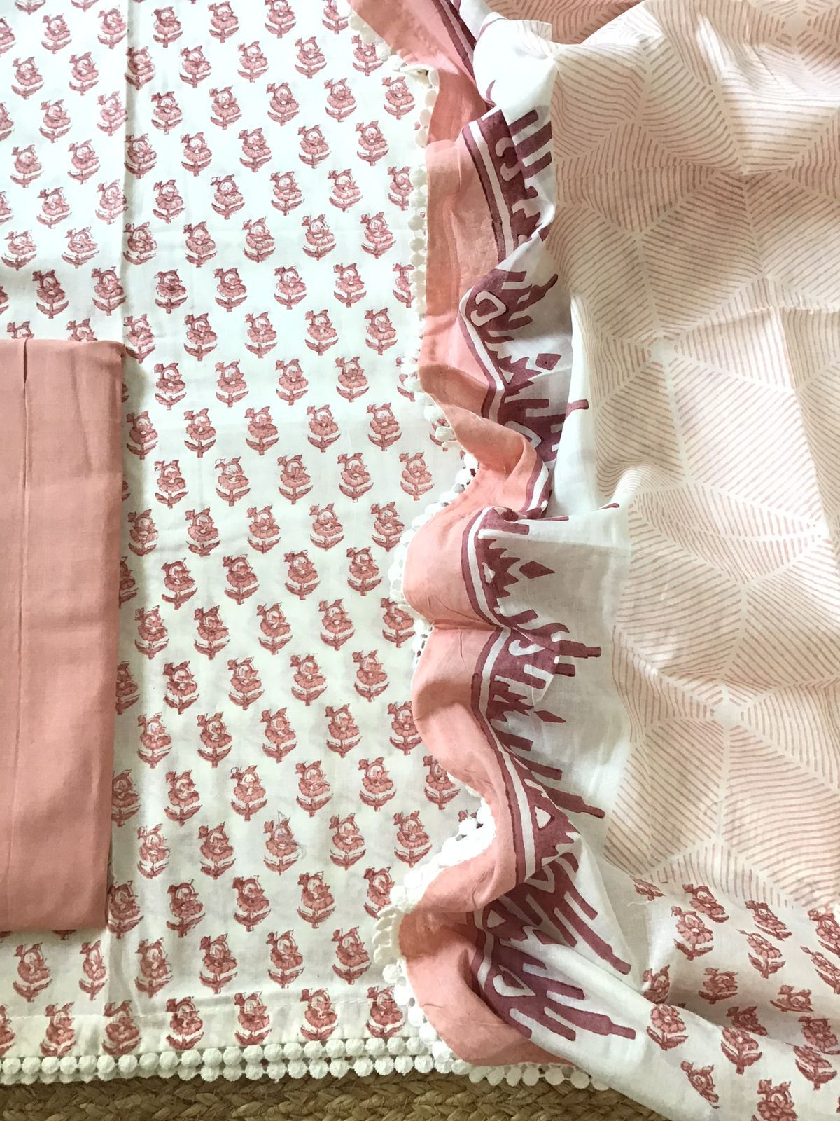 Pure Cotton Printed Suit - White