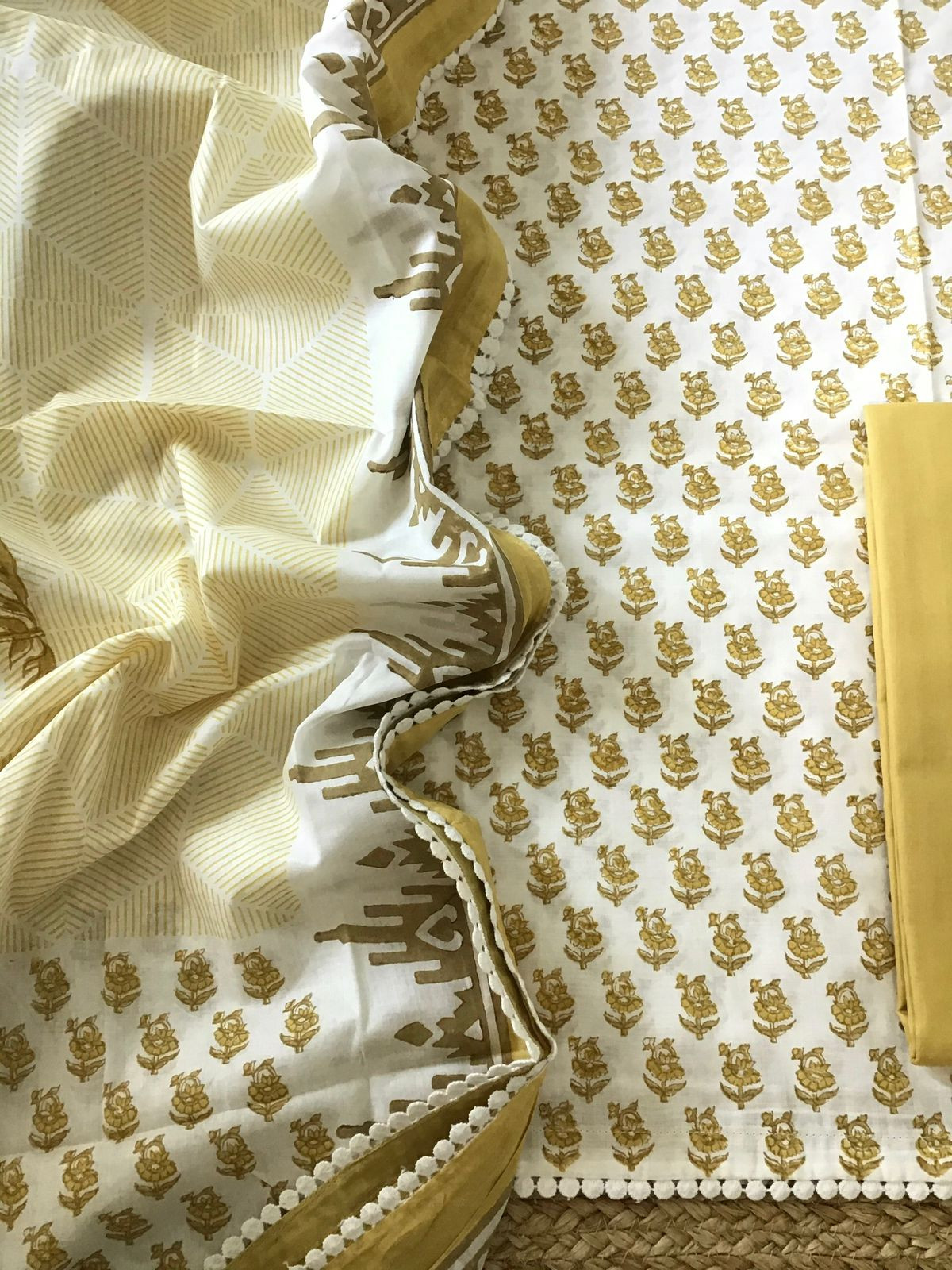 Pure Cotton Printed Suit - White