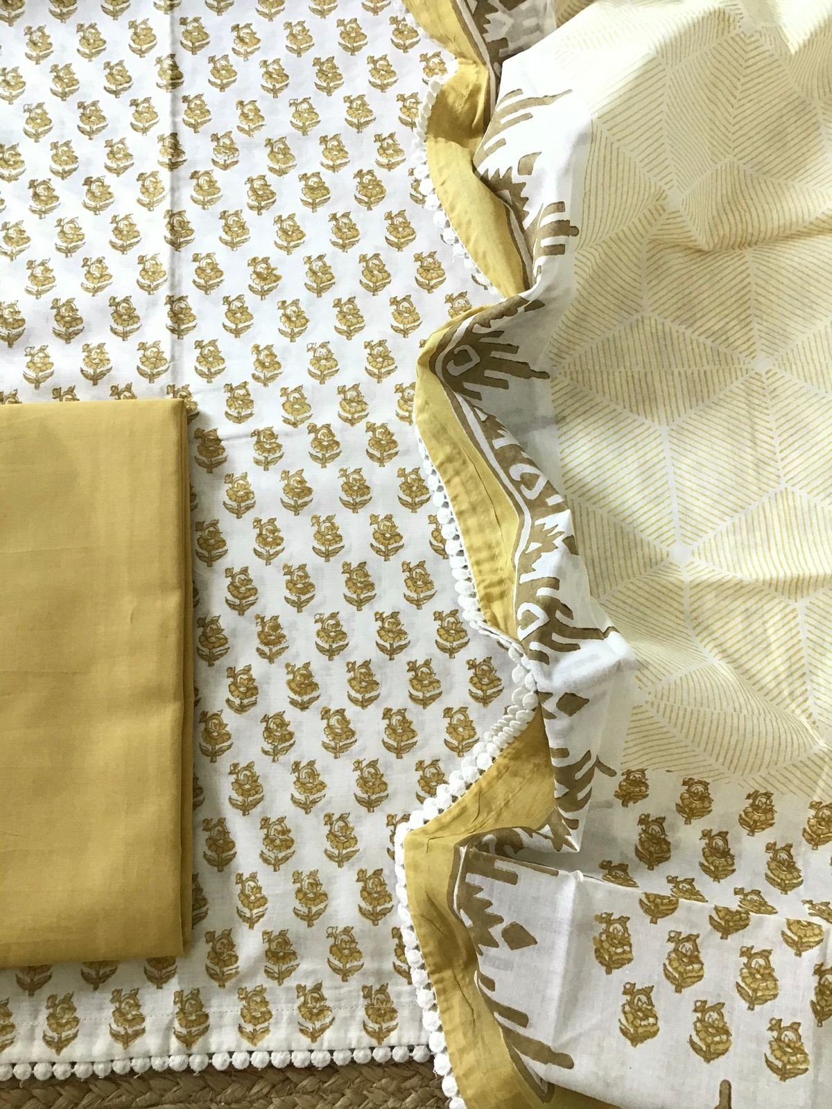 Pure Cotton Printed Suit - White