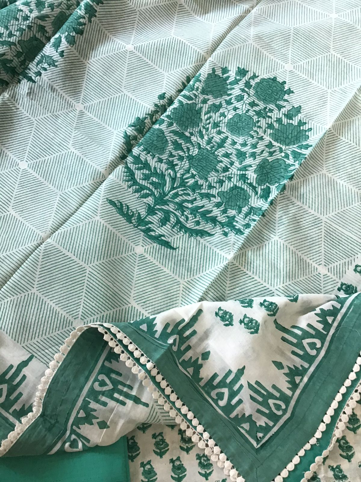 Pure Cotton Printed Suit - White