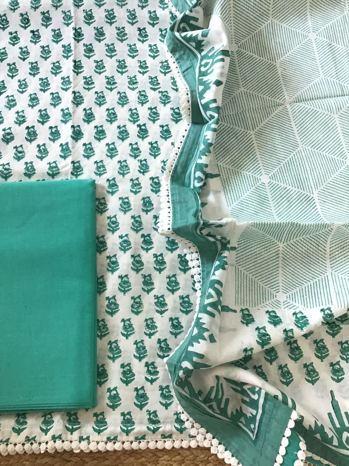 Pure Cotton Printed Suit - White