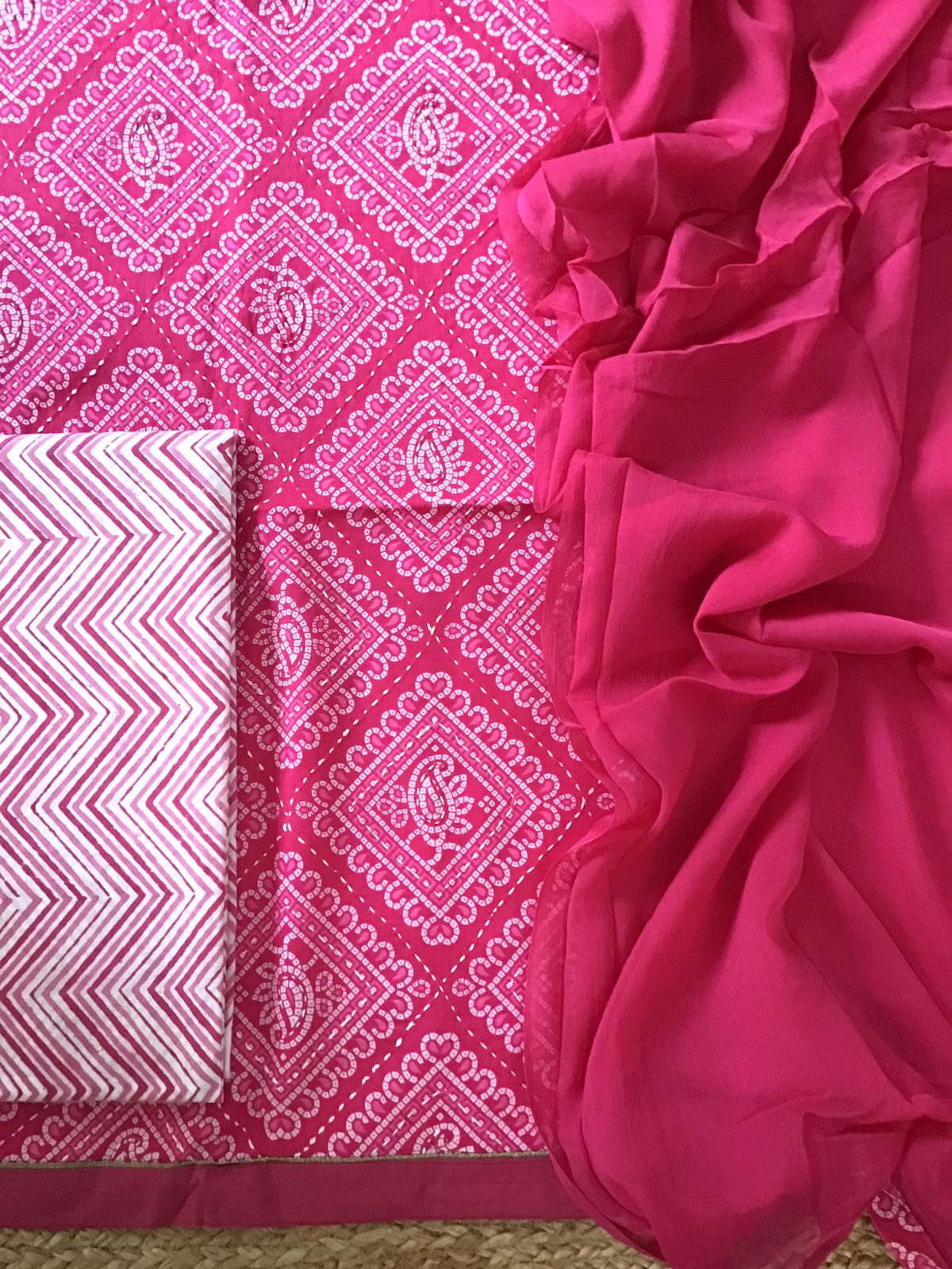 Pure Cotton Printed Embroidered Suit - Pink