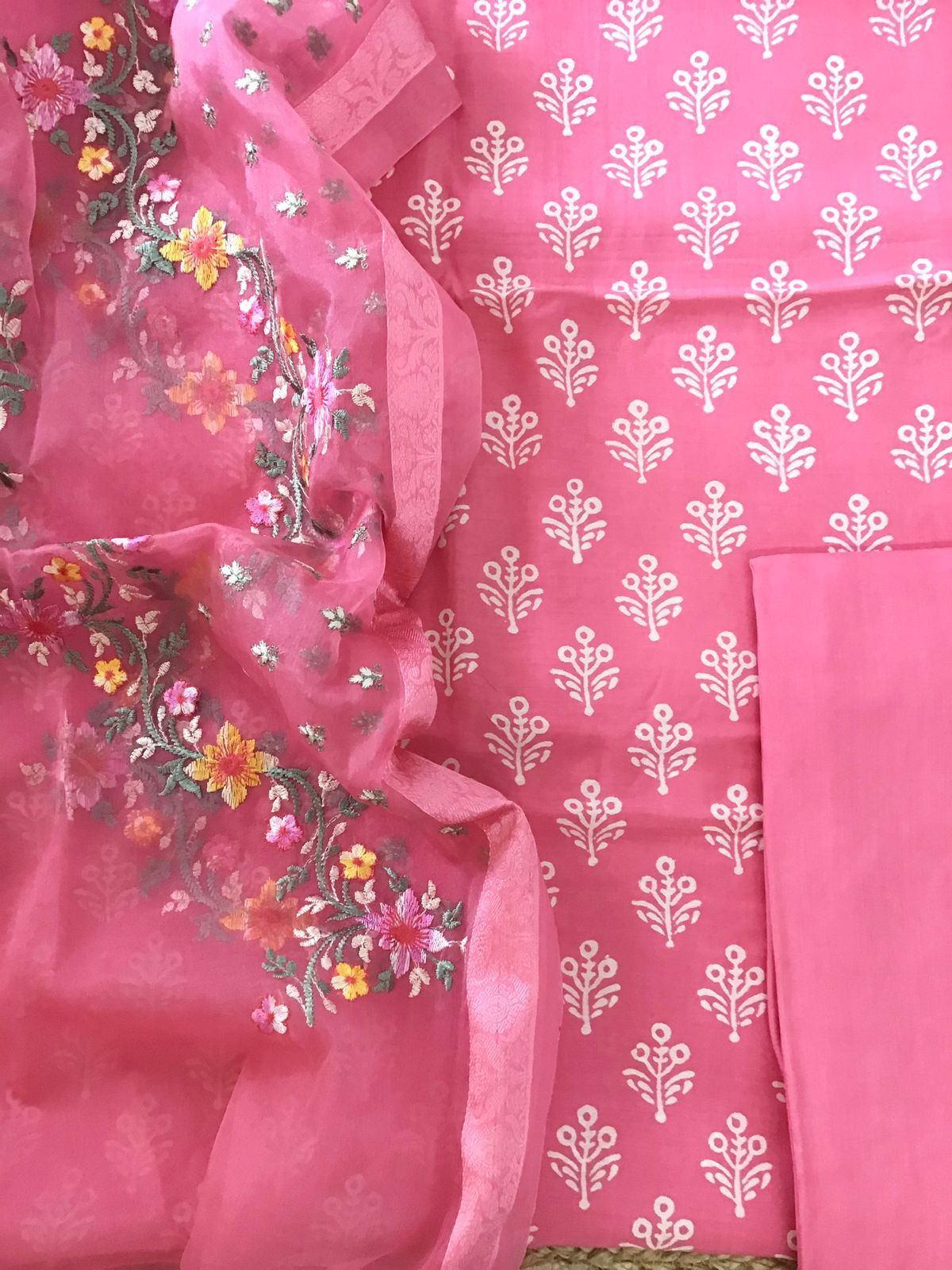 Pure Muslin Printed Embroidered Suit - Pink