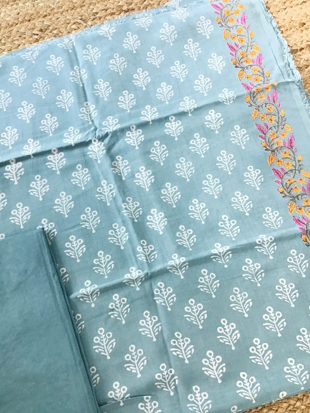 Pure Muslin Printed Embroidered Suit - Grey