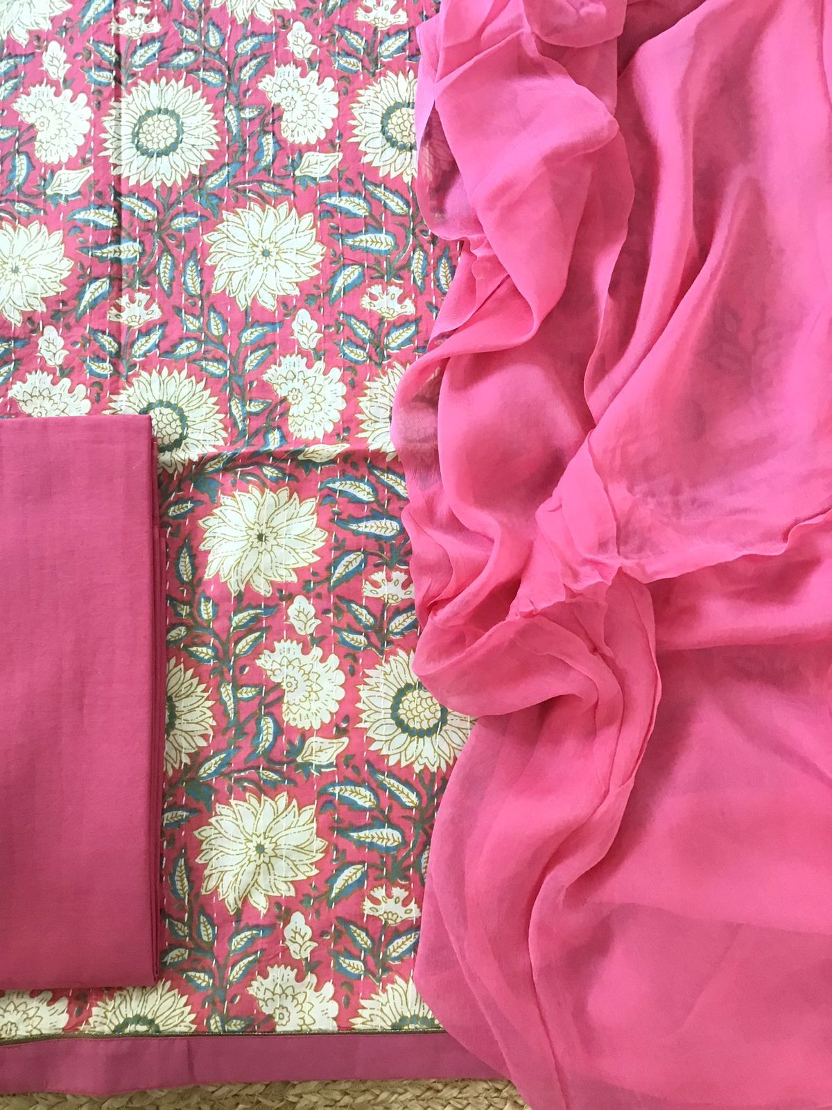 Pure Cotton Printed Embroidered Suit - Pink