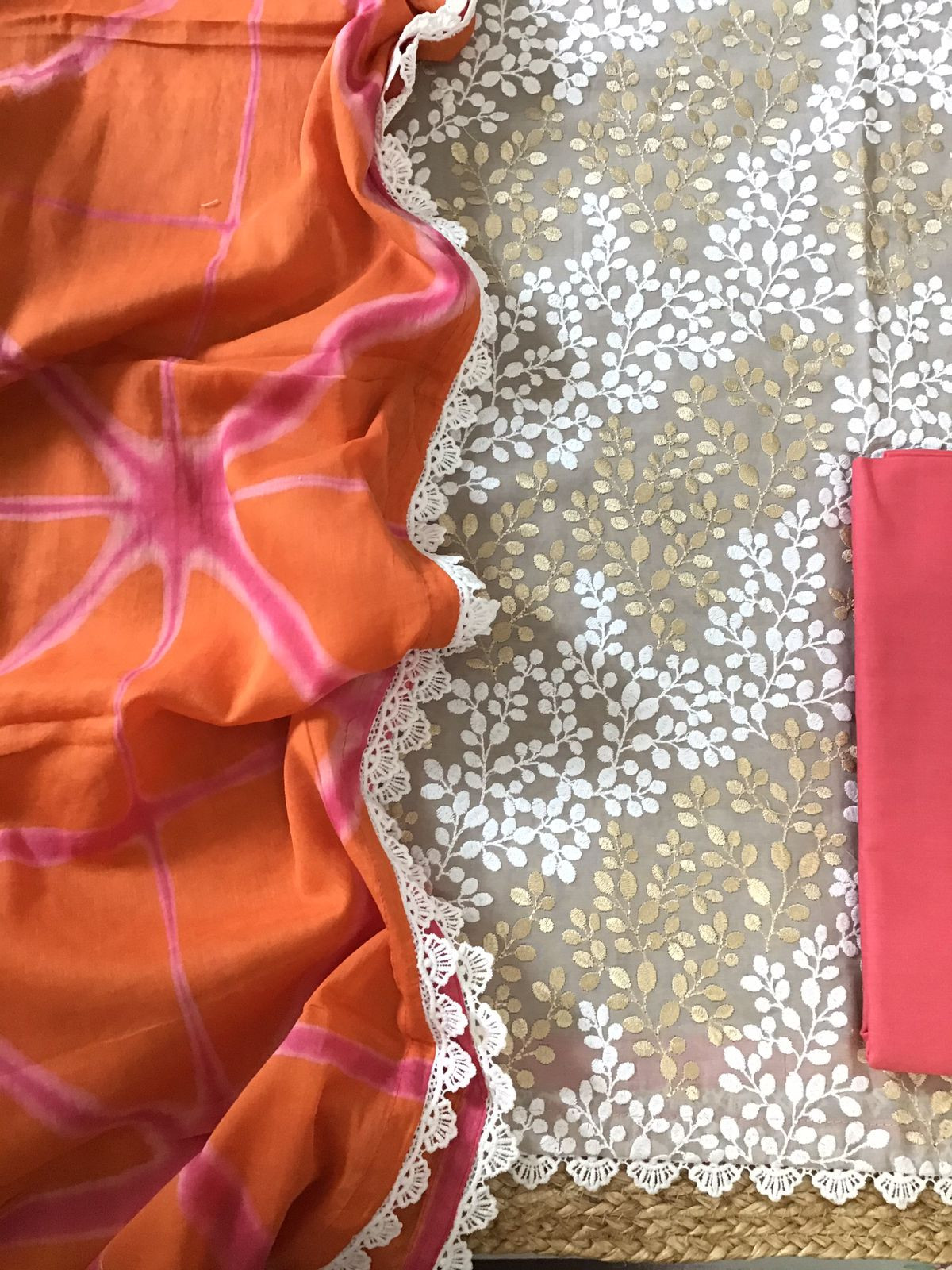 Pure Cotton Embroidered Suit - Beige