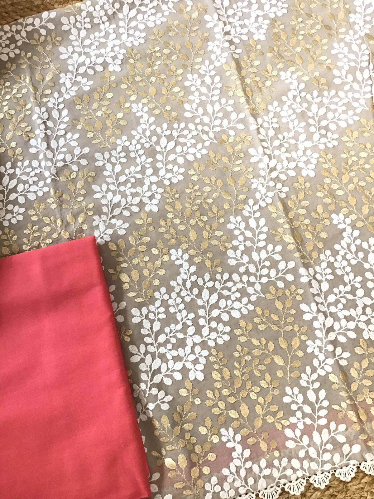 Pure Cotton Embroidered Suit - Beige