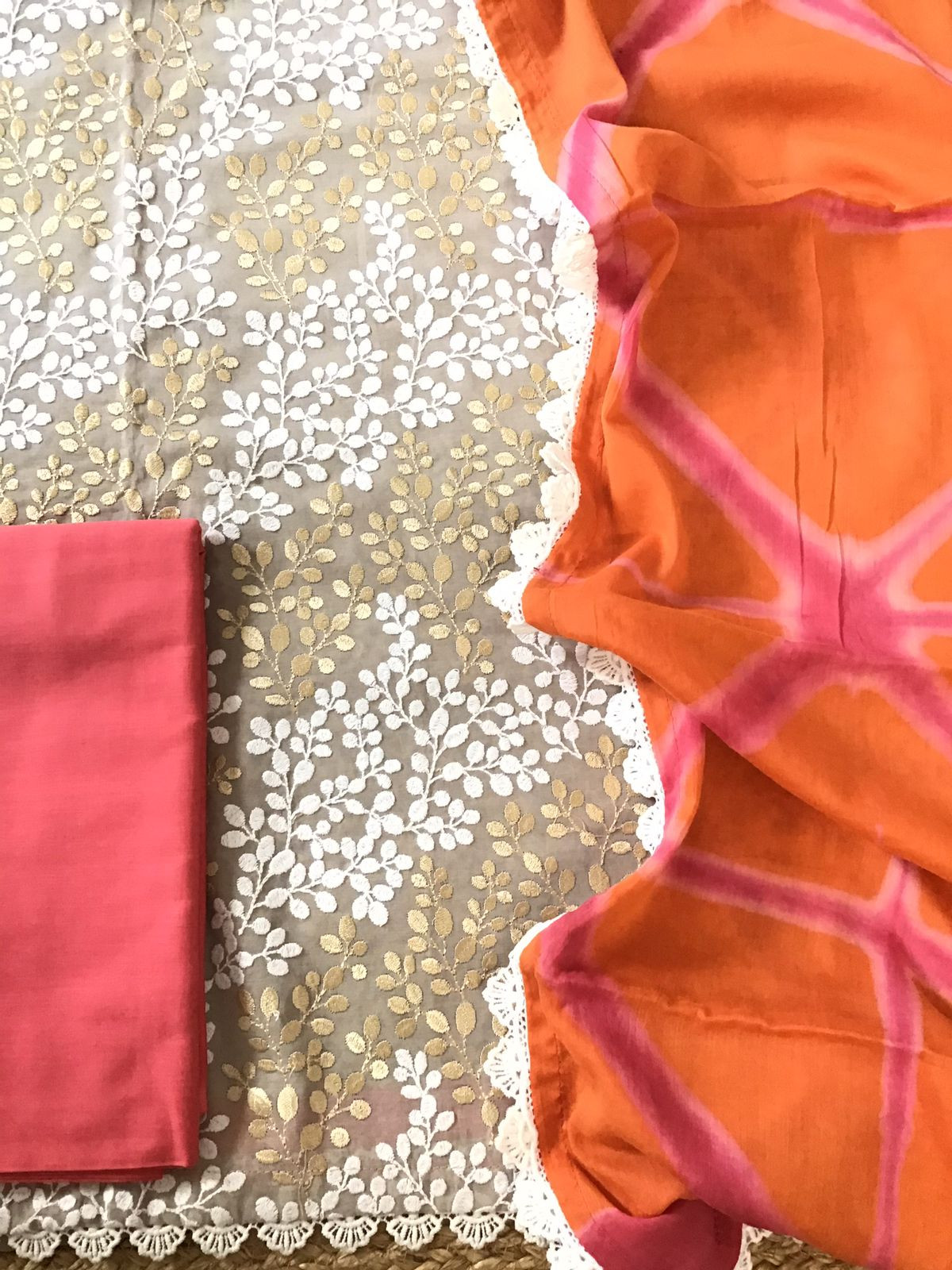 Pure Cotton Embroidered Suit - Beige