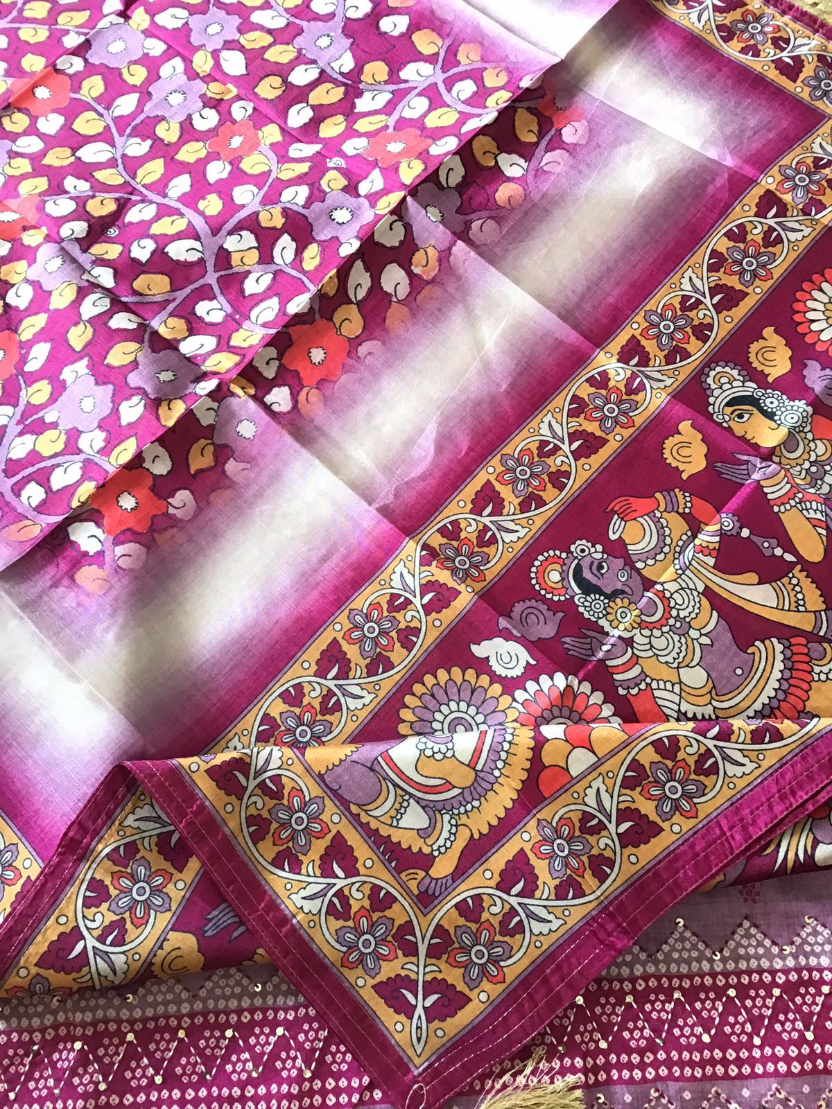 Soft Semi Tussar Printed Embroidered Suit - Pink