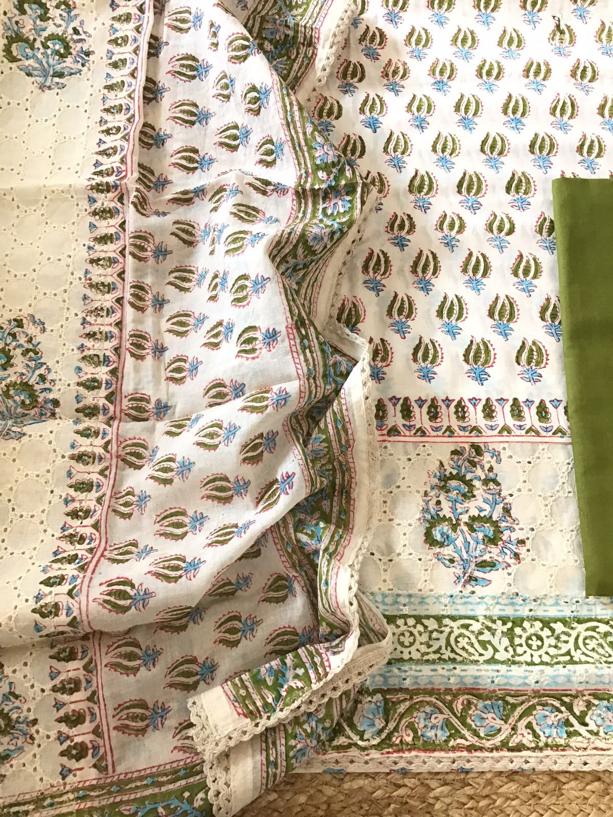 Pure Cotton Printed Embroidered Suit - Off White