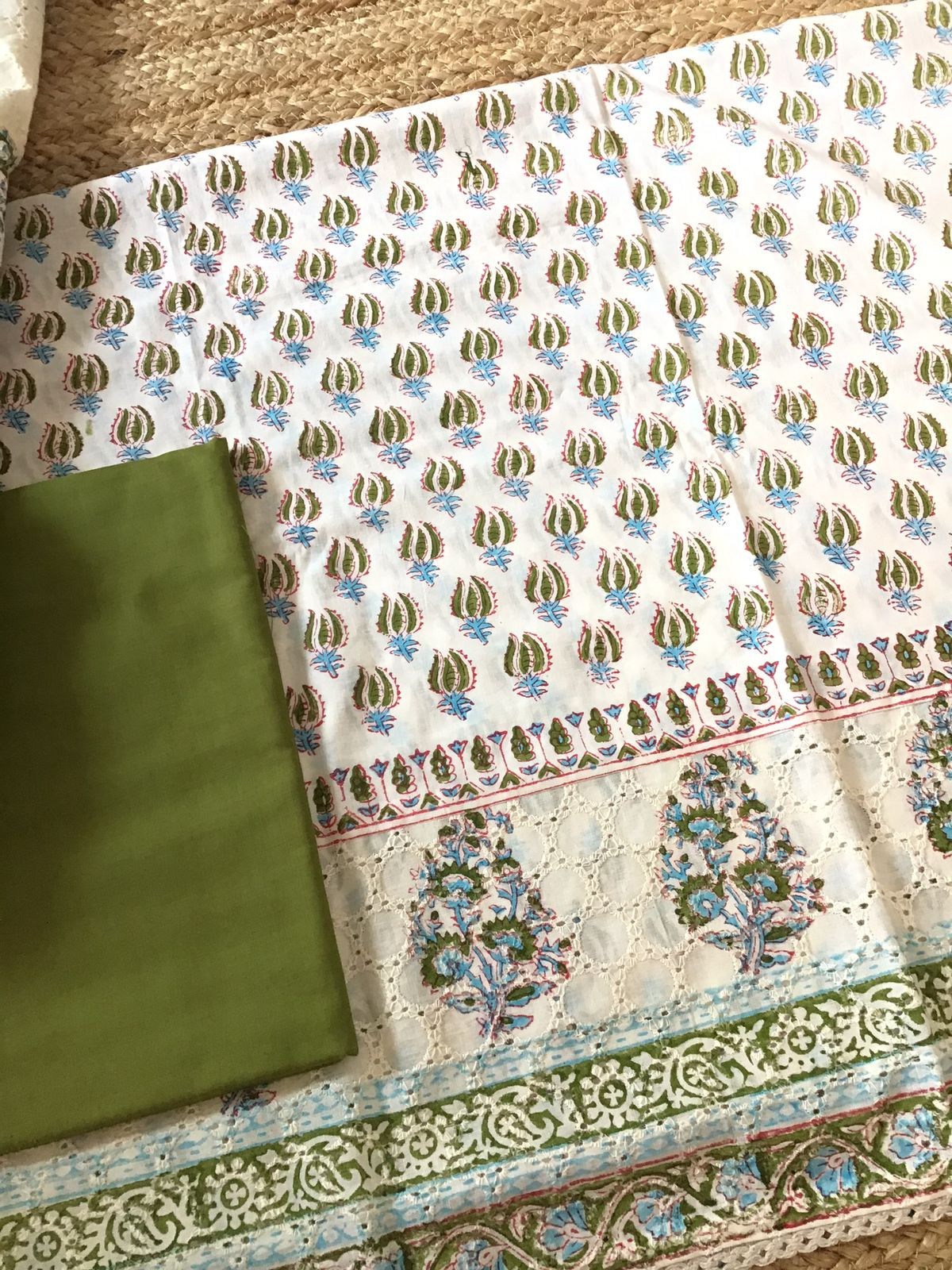 Pure Cotton Printed Embroidered Suit - Off White