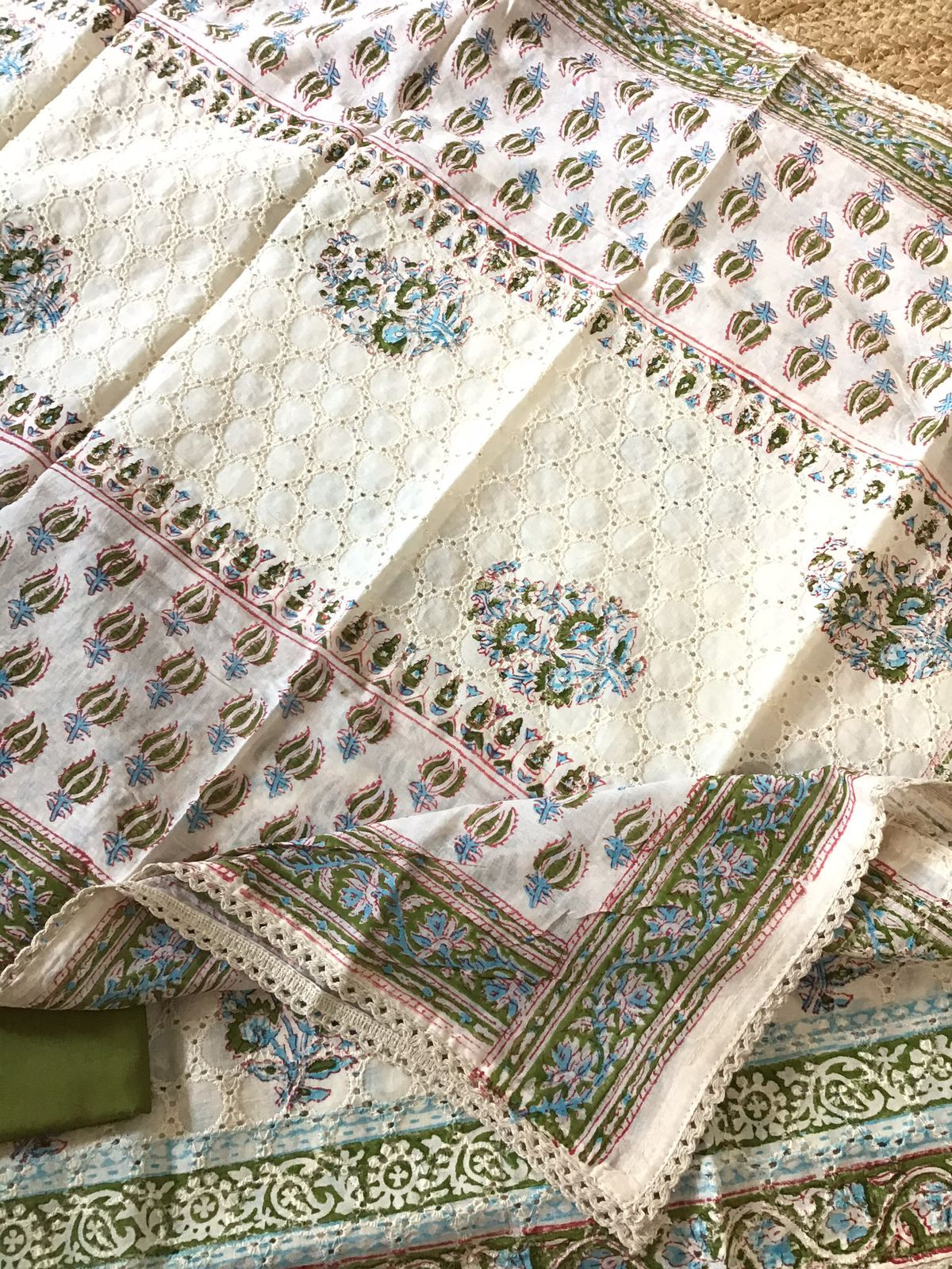 Pure Cotton Printed Embroidered Suit - Off White