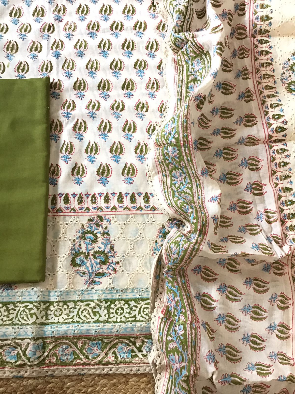 Pure Cotton Printed Embroidered Suit - Off White