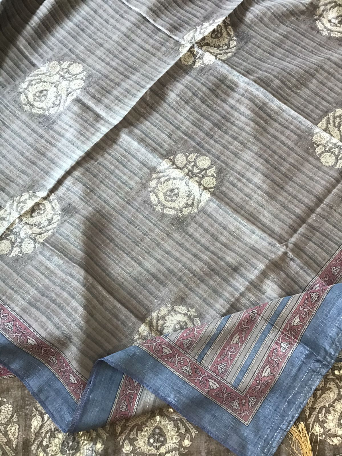 Soft Semi Tussar Printed Embroidered Suit - Brown