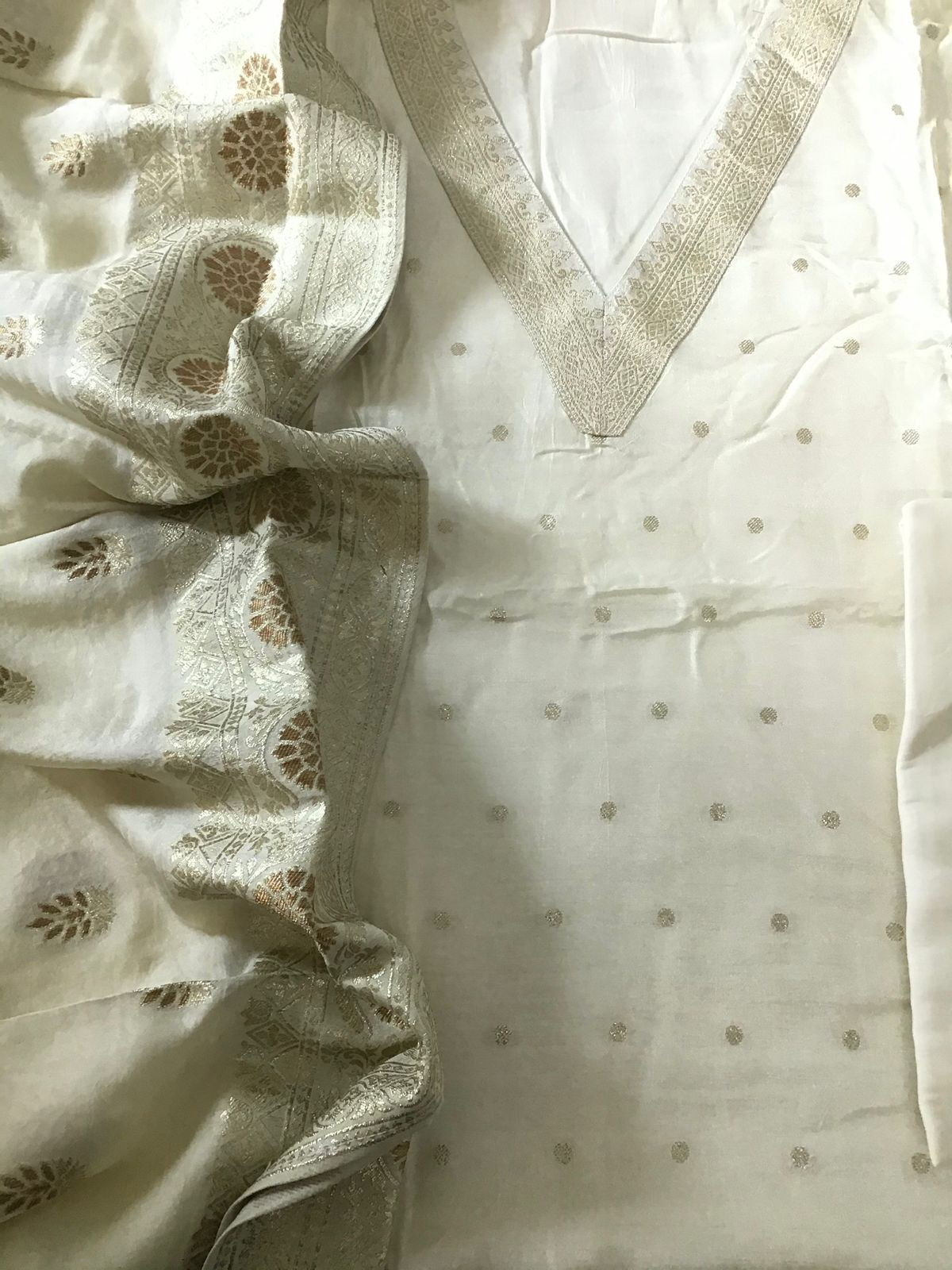 Pure Upada Silk Banarasi Weaved Suit - Off White