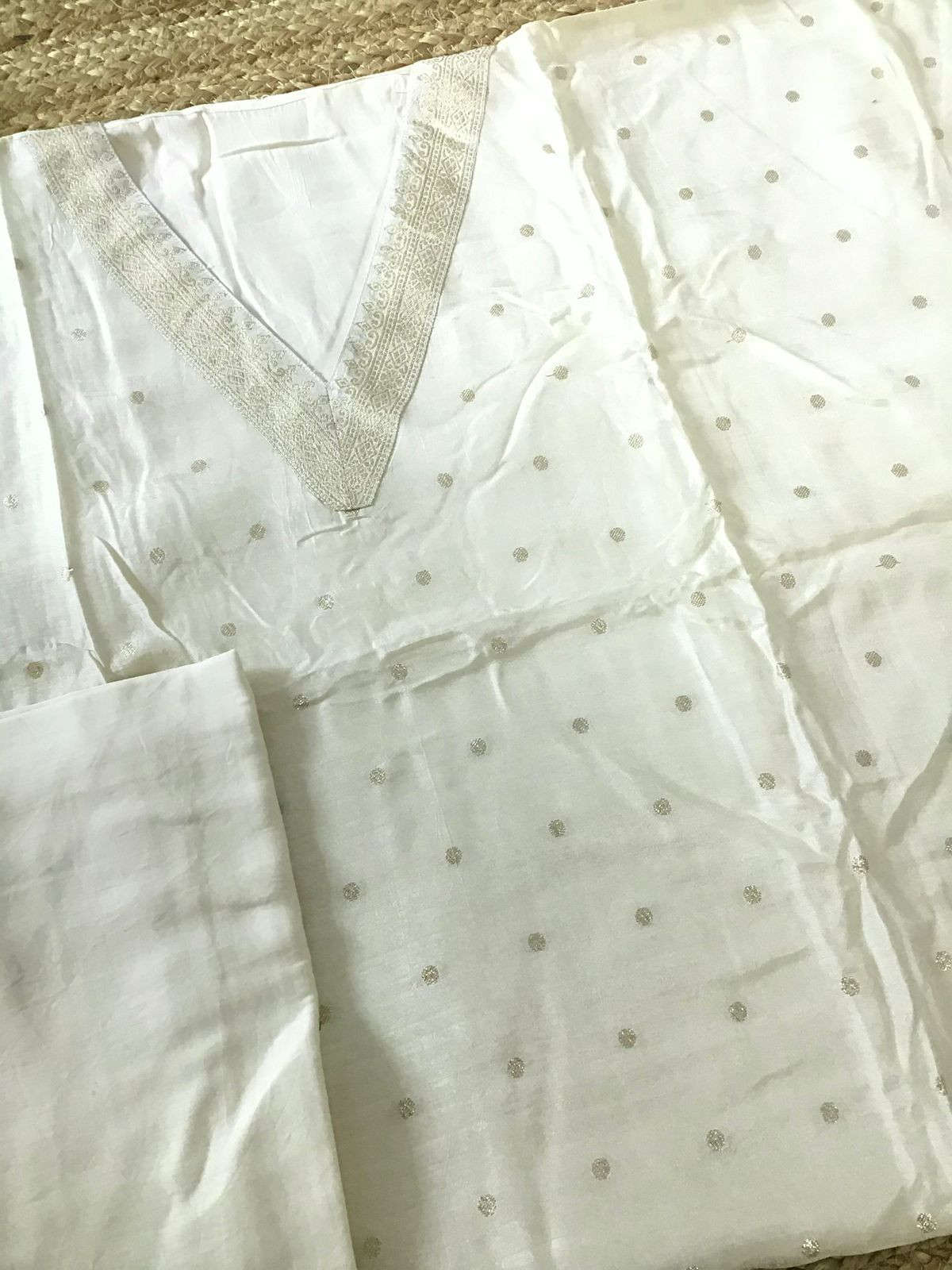 Pure Upada Silk Banarasi Weaved Suit - Off White