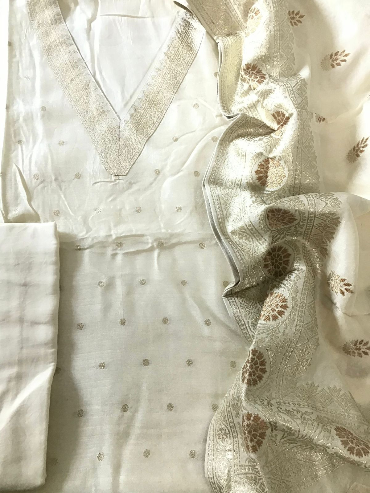 Pure Upada Silk Banarasi Weaved Suit - Off White