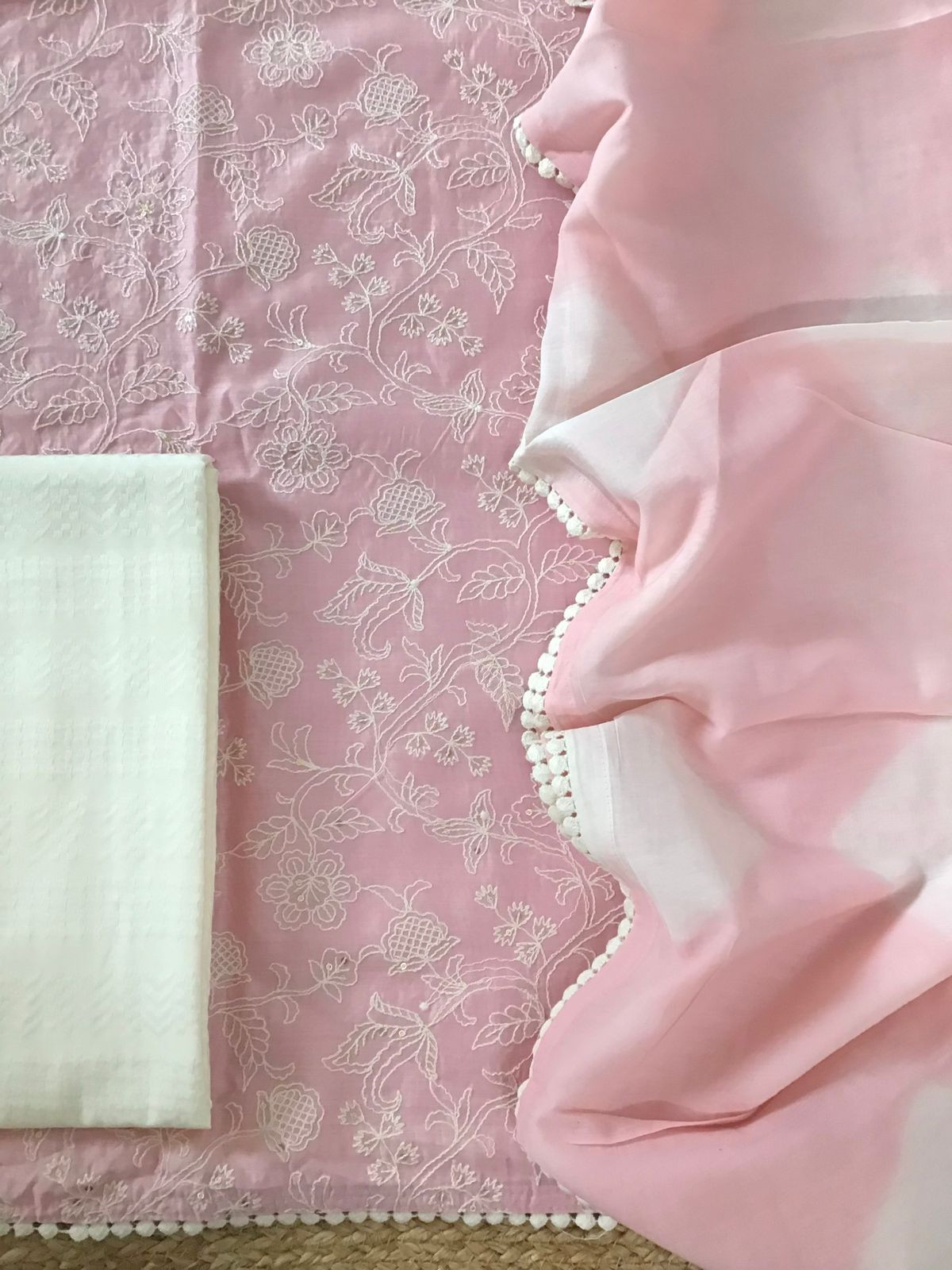 Soft Chanderi Embroidered Suit - Pink