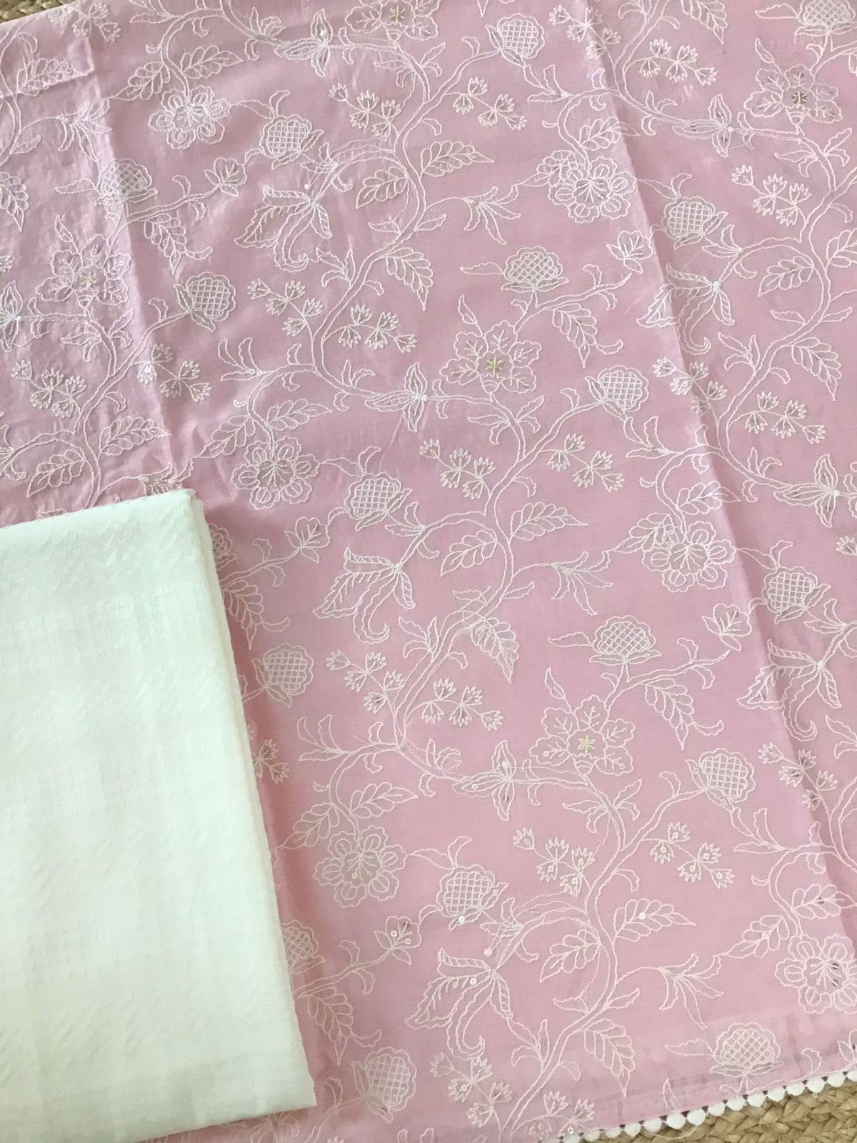Soft Chanderi Embroidered Suit - Pink