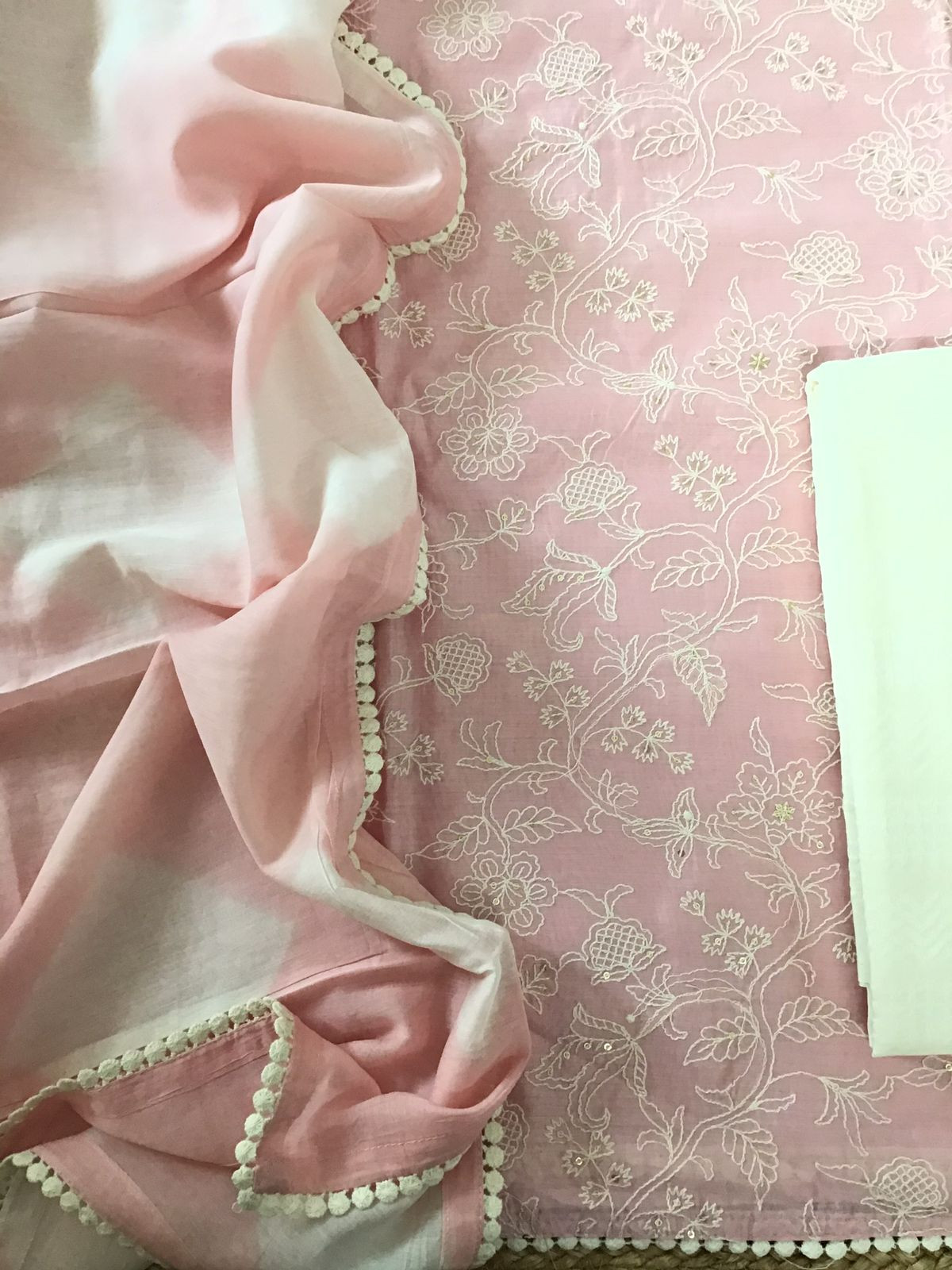 Soft Chanderi Embroidered Suit - Pink