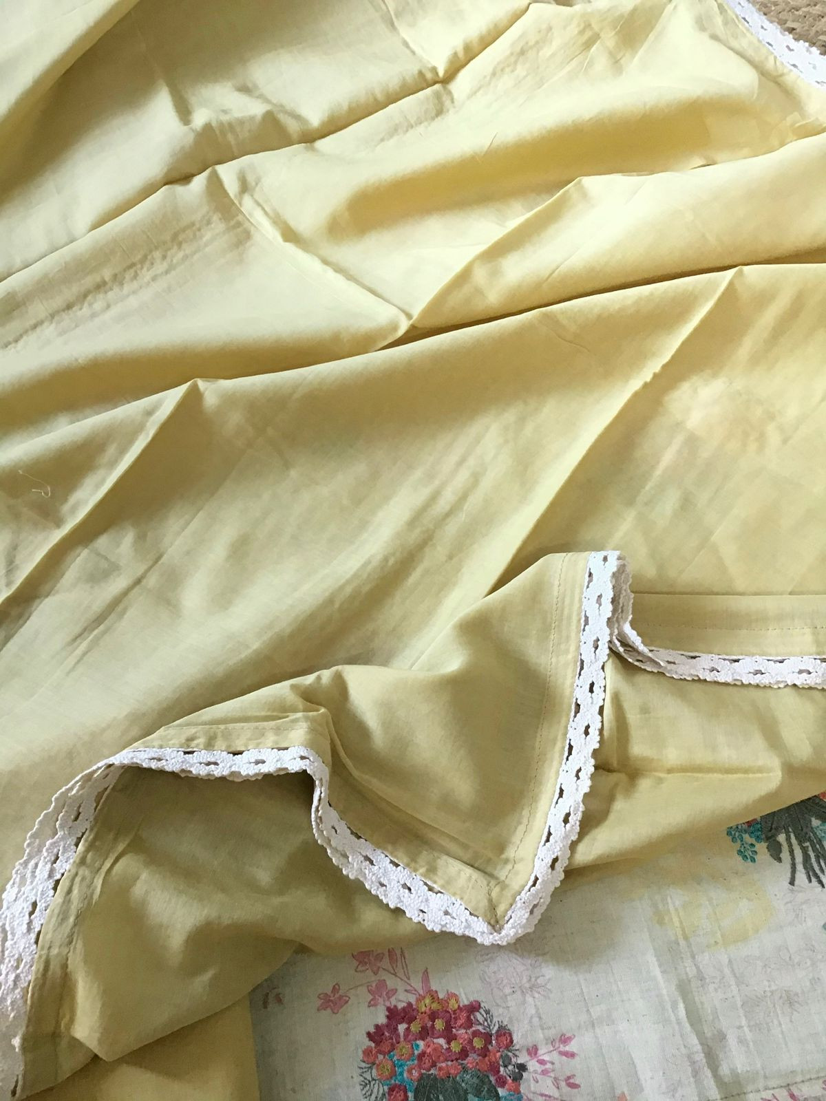 Pure Thick Cotton Printed Embroidered Suit - Yellow