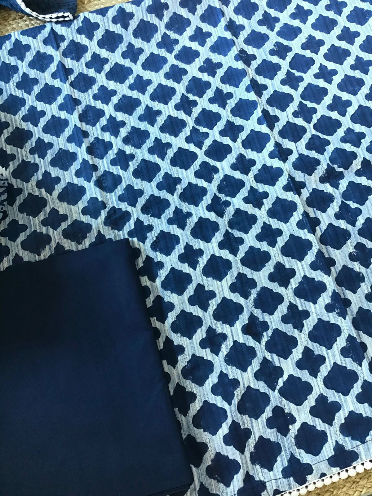 Pure Self Weaved Cotton Printed Embroidered Suit - Blue