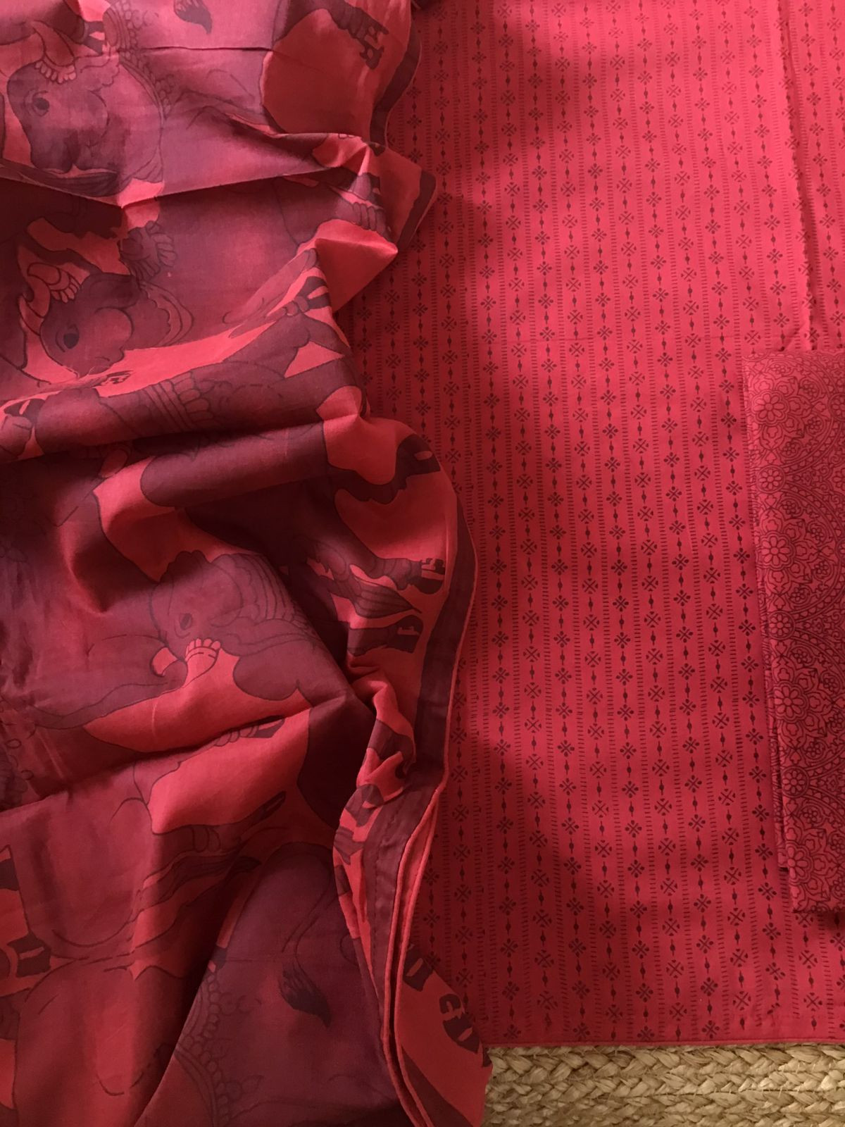 Pure Cotton Printed Suit - Red