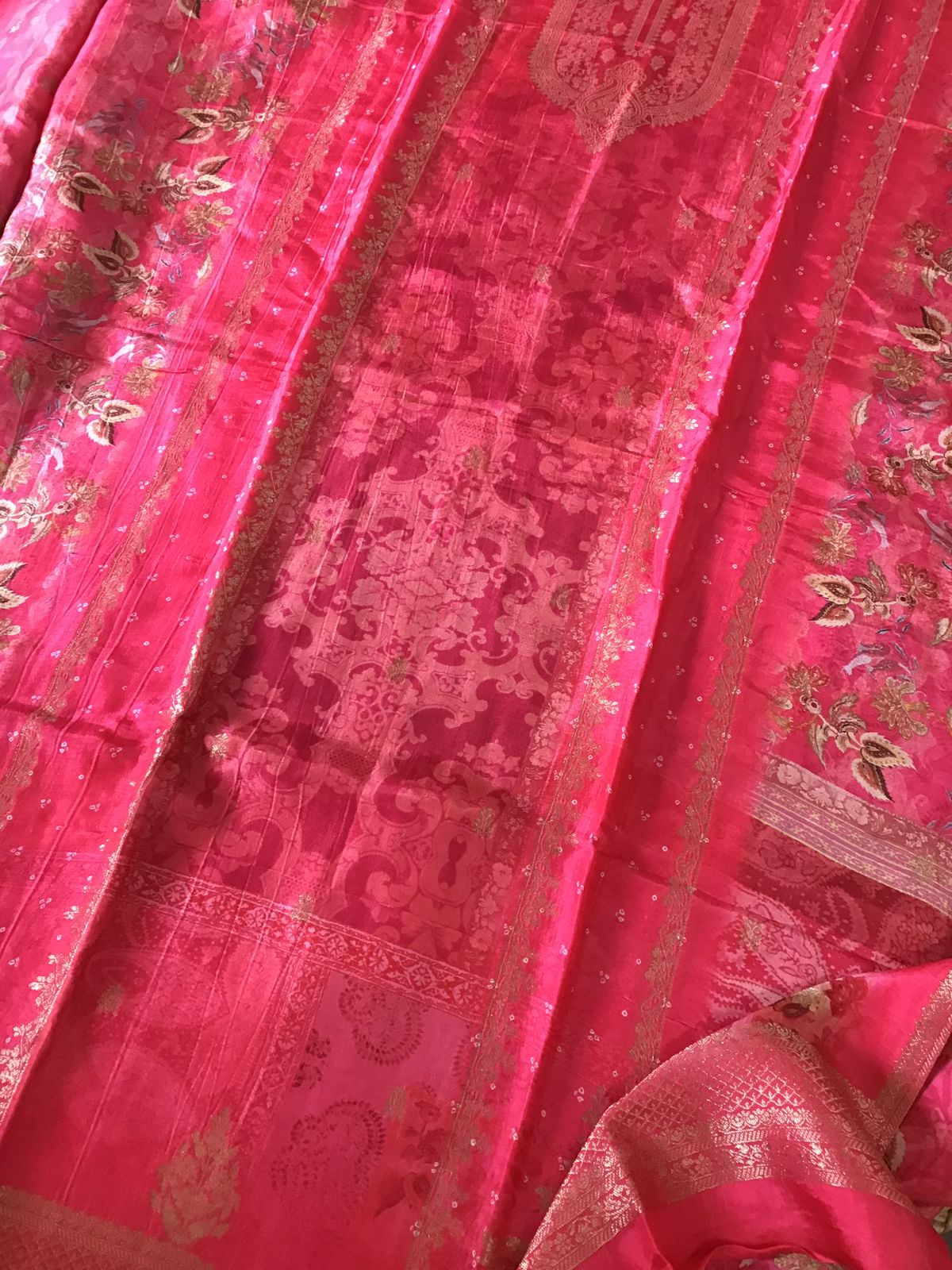 Pure Upada Silk Printed Banarasi Weaved Suit - Pink