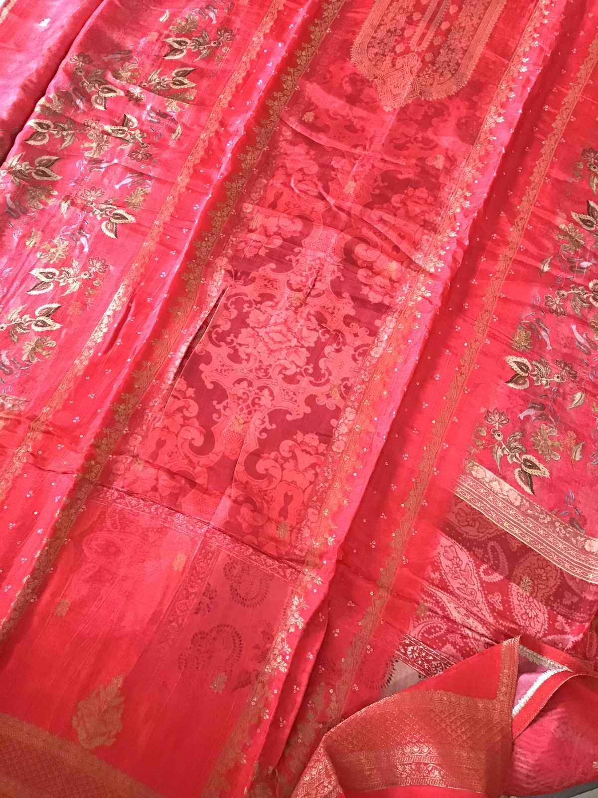 Pure Upada Silk Printed Banarasi Weaved Suit - Red