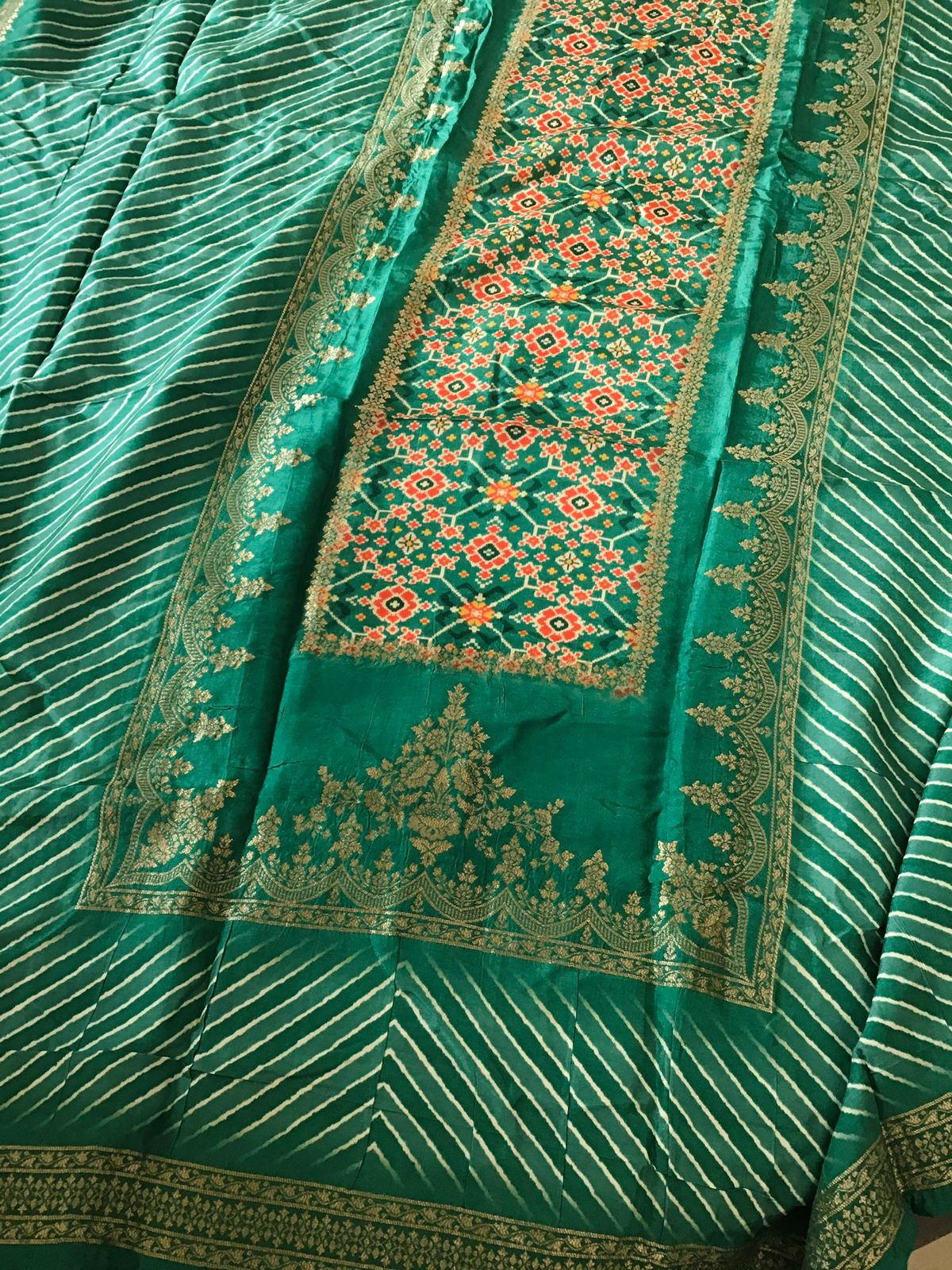 Pure Upada Silk Printed Banarasi Weaved Suit - Green
