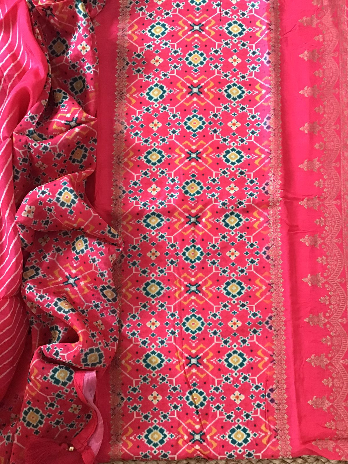 Pure Upada Silk Printed Banarasi Weaved Suit - Red