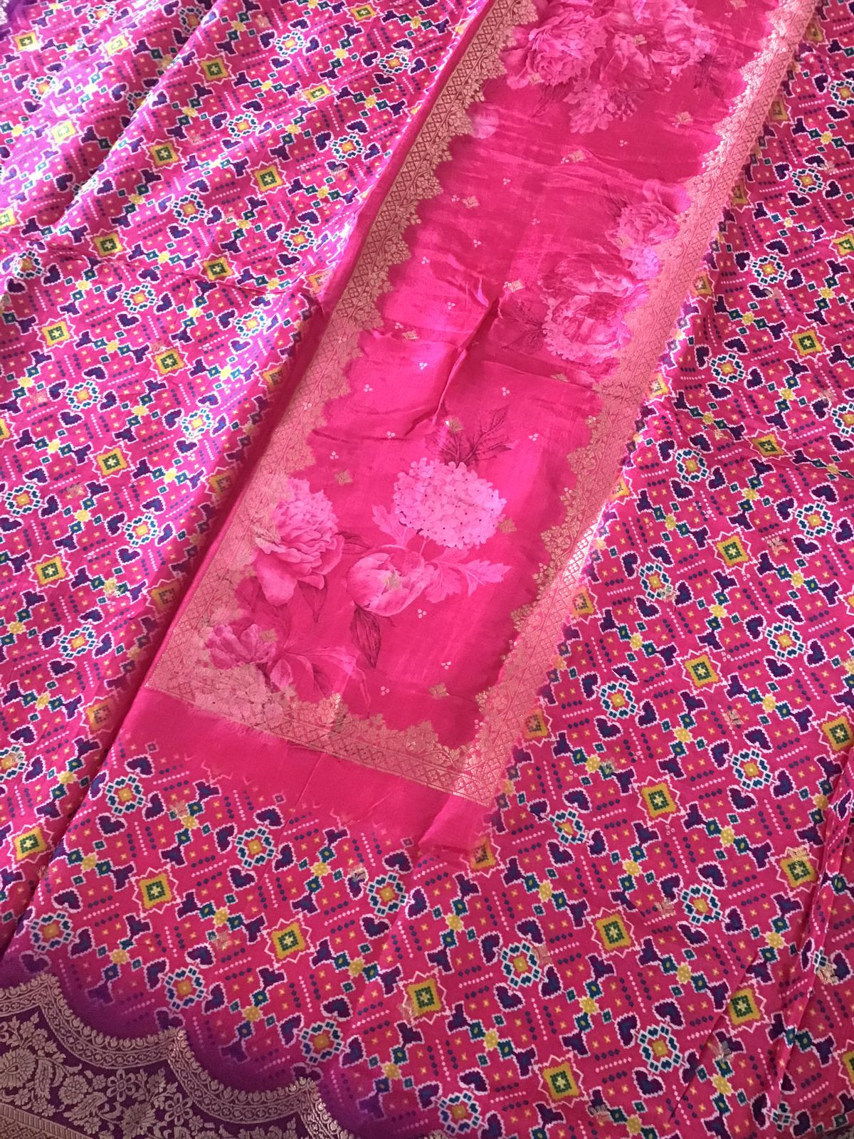 Pure Upada Silk Printed Banarasi Weaved Suit - Pink