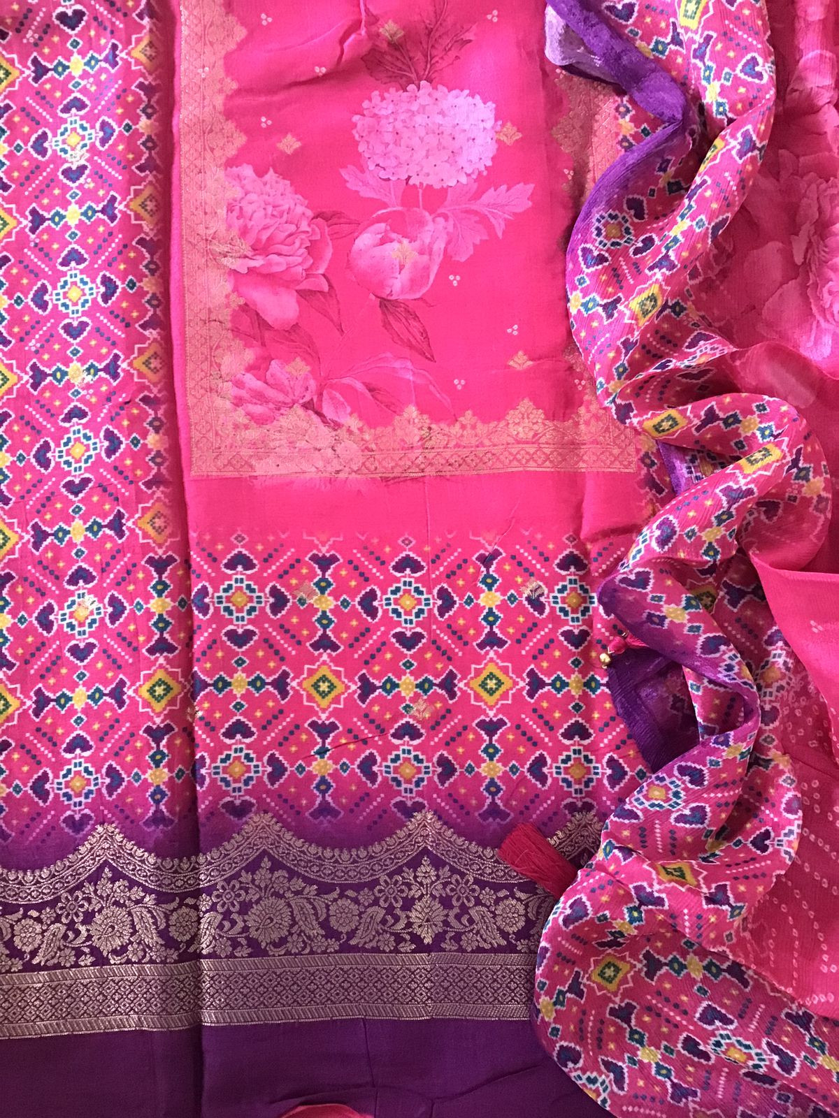 Pure Upada Silk Printed Banarasi Weaved Suit - Pink