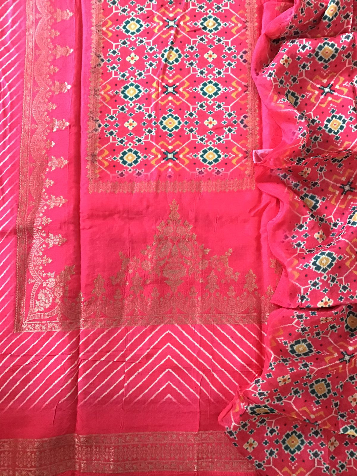 Pure Upada Silk Printed Banarasi Weaved Suit - Red