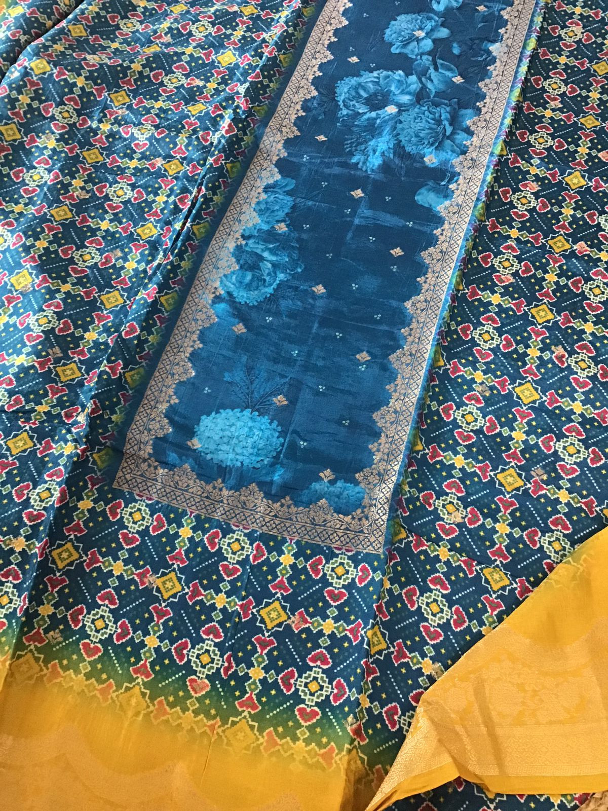 Pure Upada Silk Printed Banarasi Weaved Suit - Blue