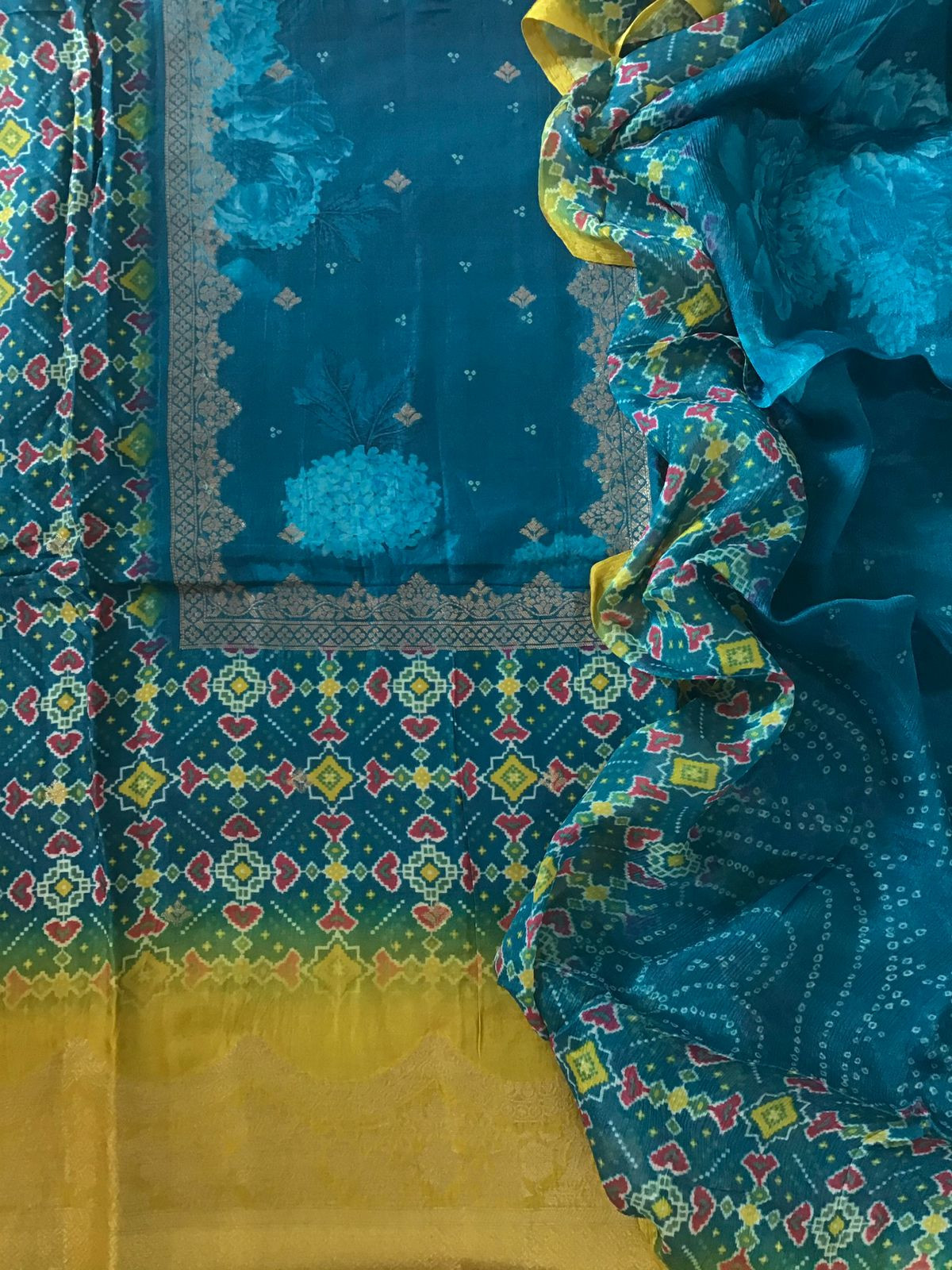 Pure Upada Silk Printed Banarasi Weaved Suit - Blue