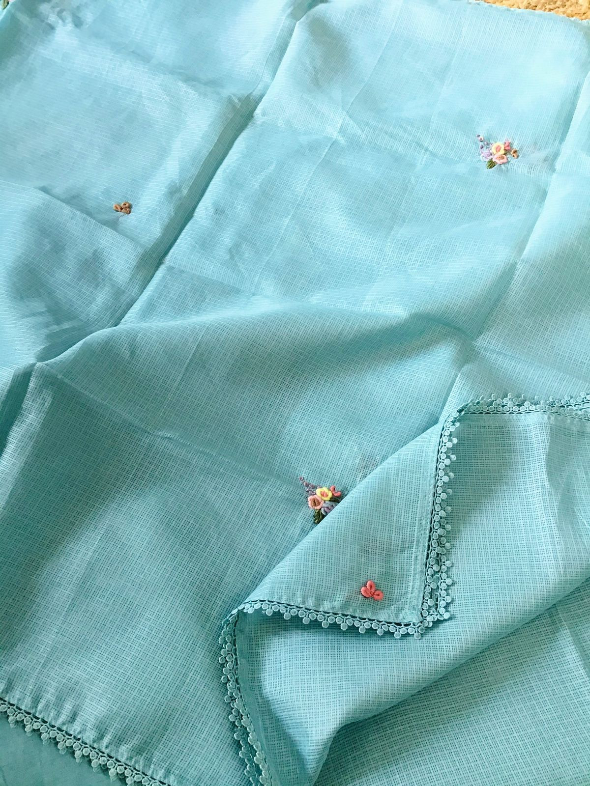 Soft Kota Silk Embroidered Suit - Blue