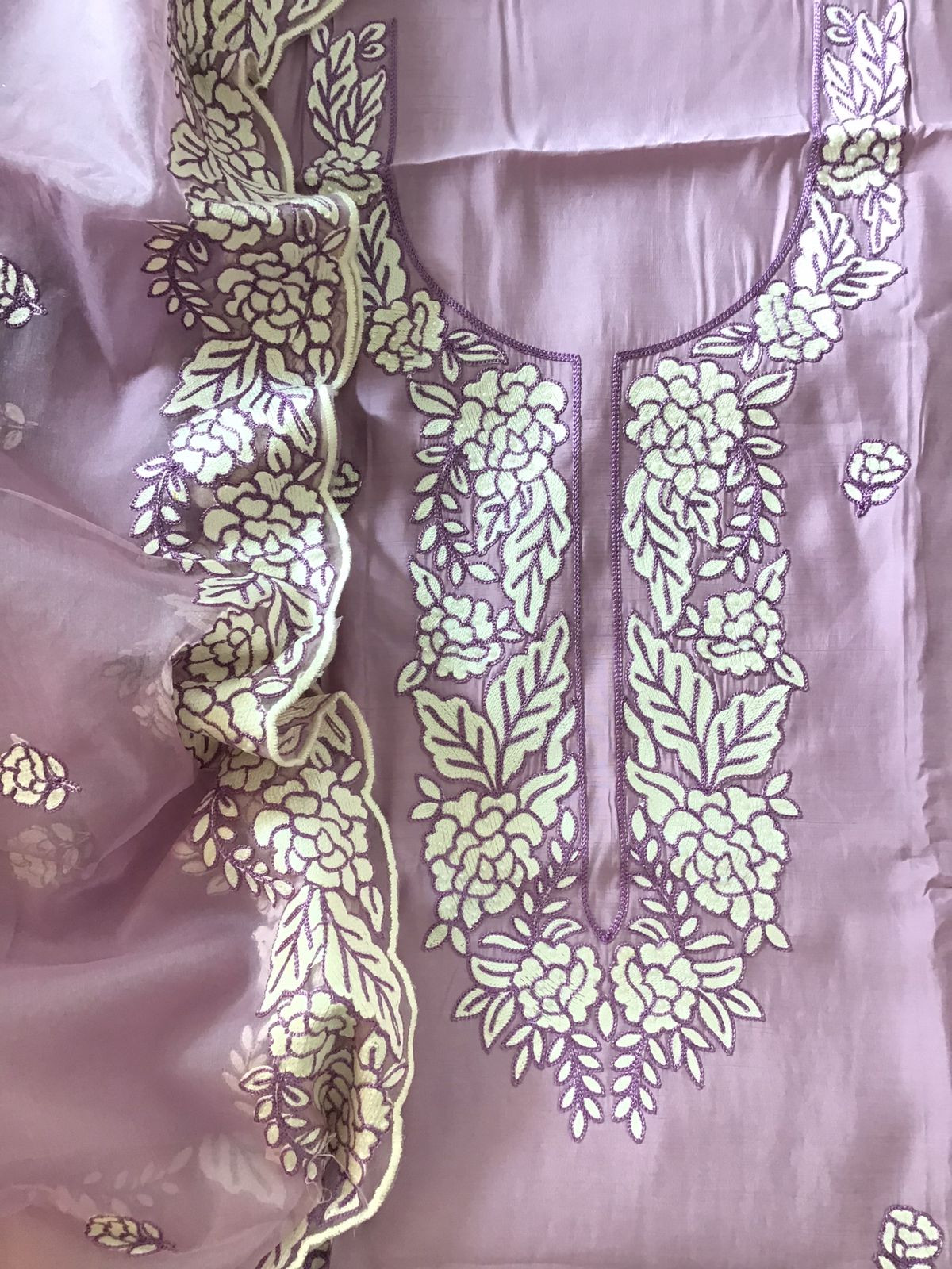 Soft Silk Embroidered Suit - Lavender