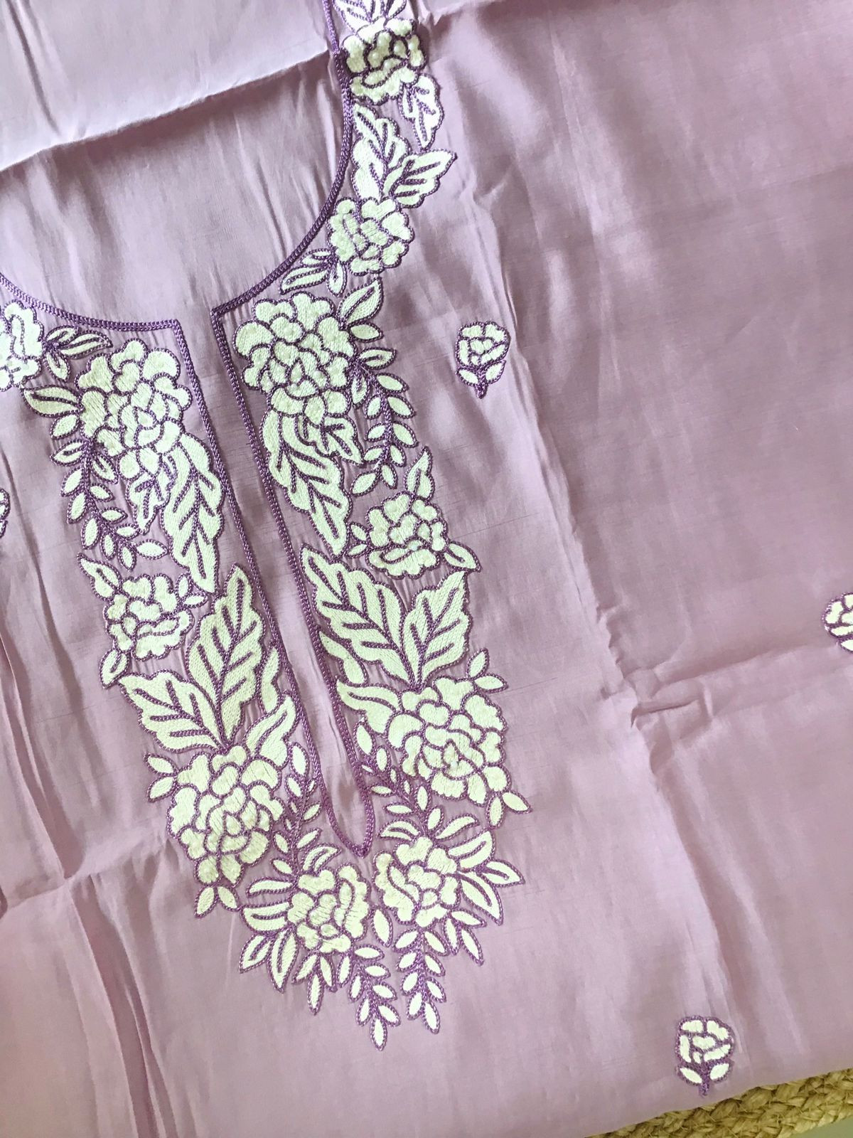 Soft Silk Embroidered Suit - Lavender