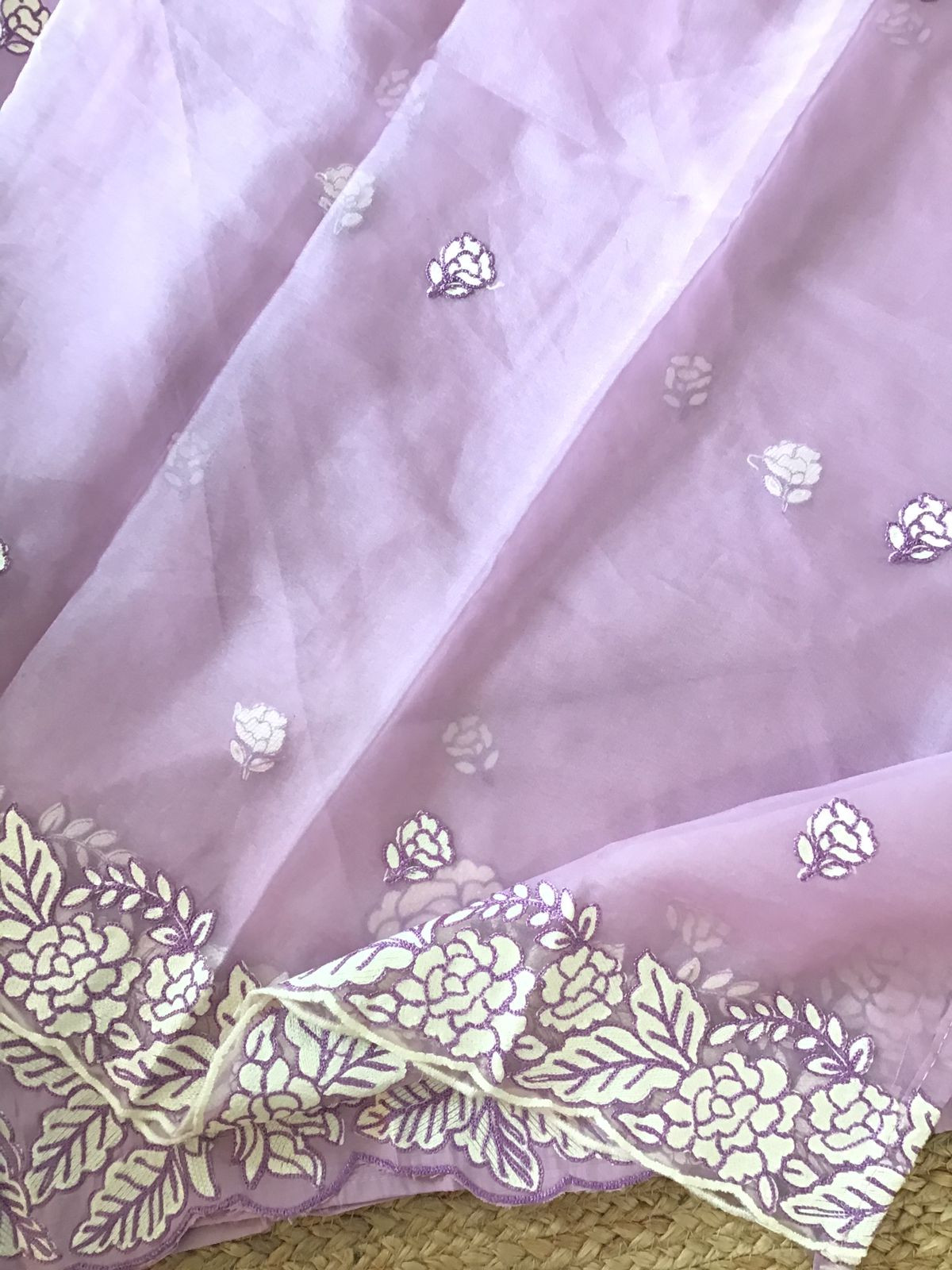 Soft Silk Embroidered Suit - Lavender