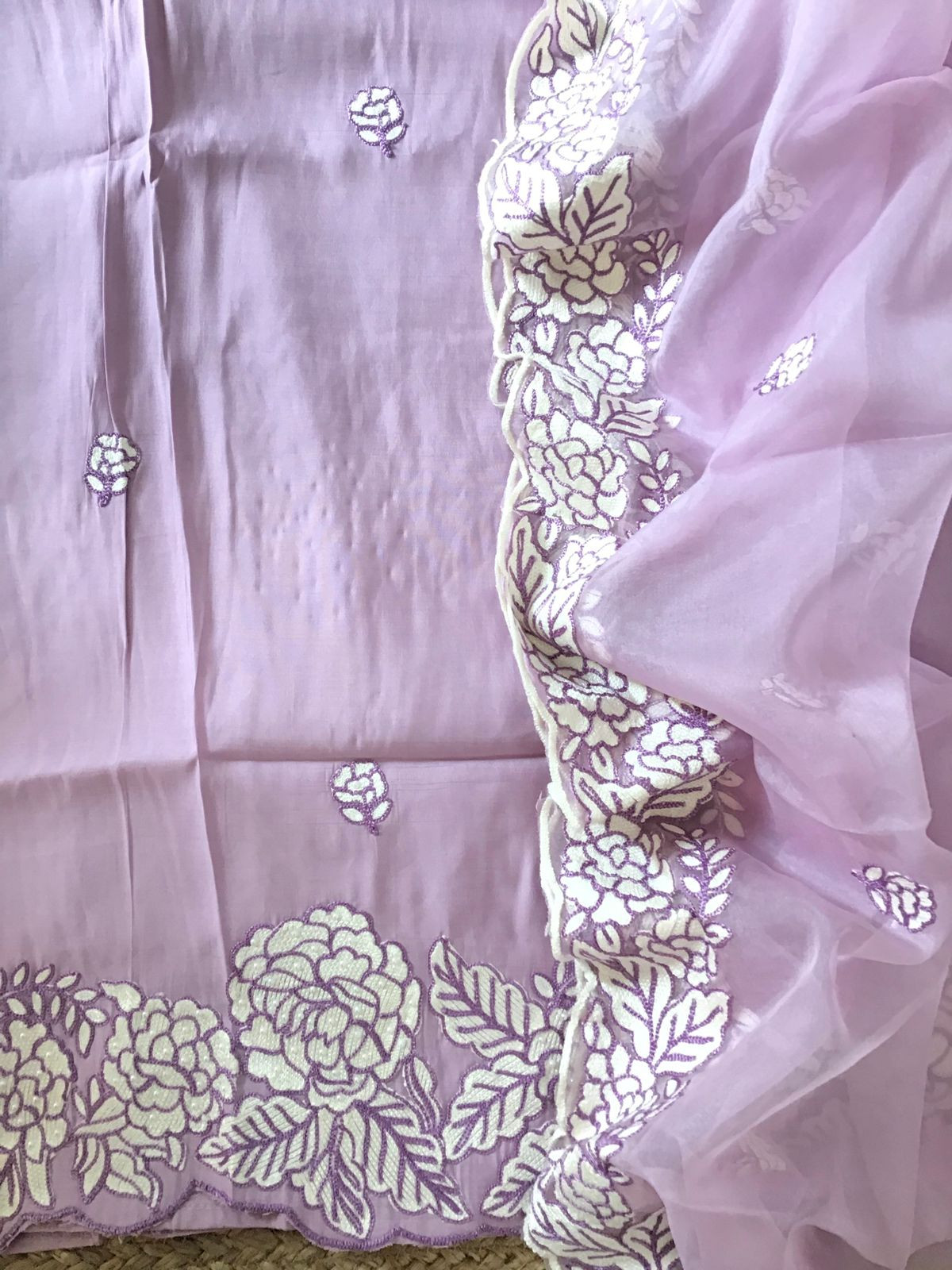 Soft Silk Embroidered Suit - Lavender