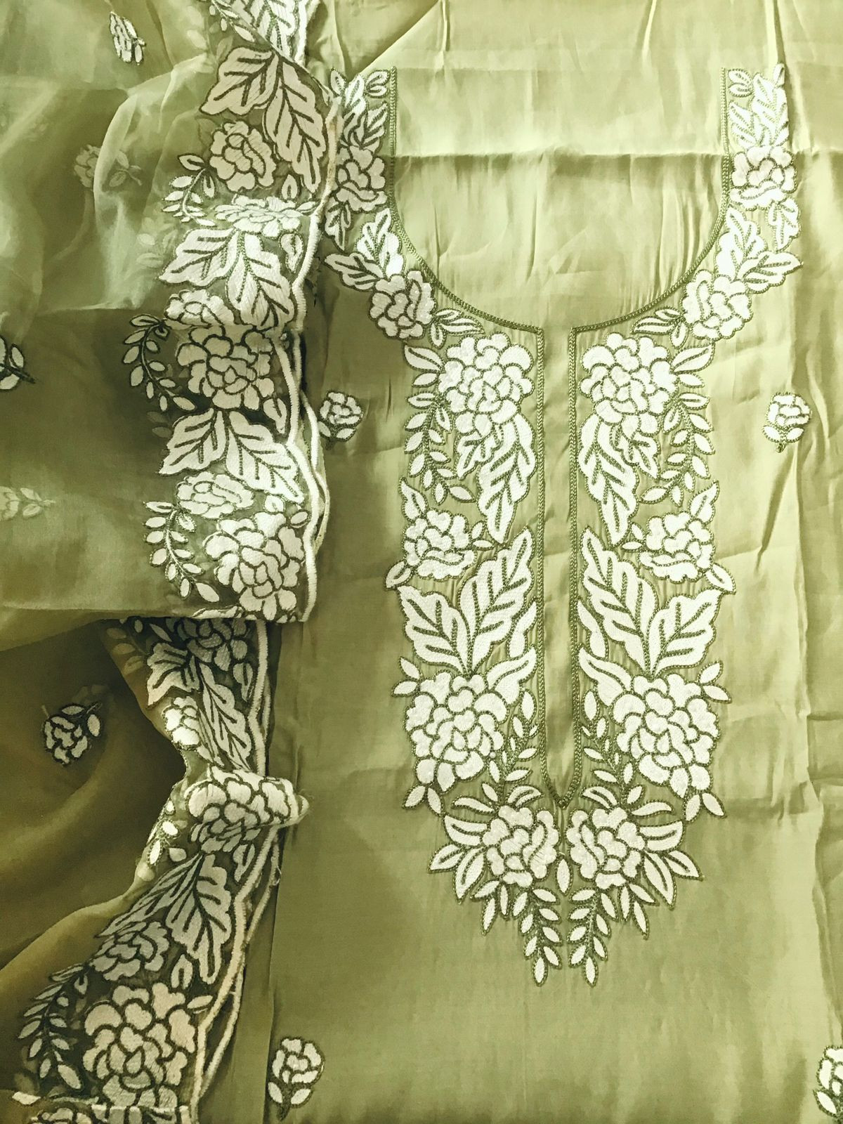 Soft Silk Embroidered Suit - Green