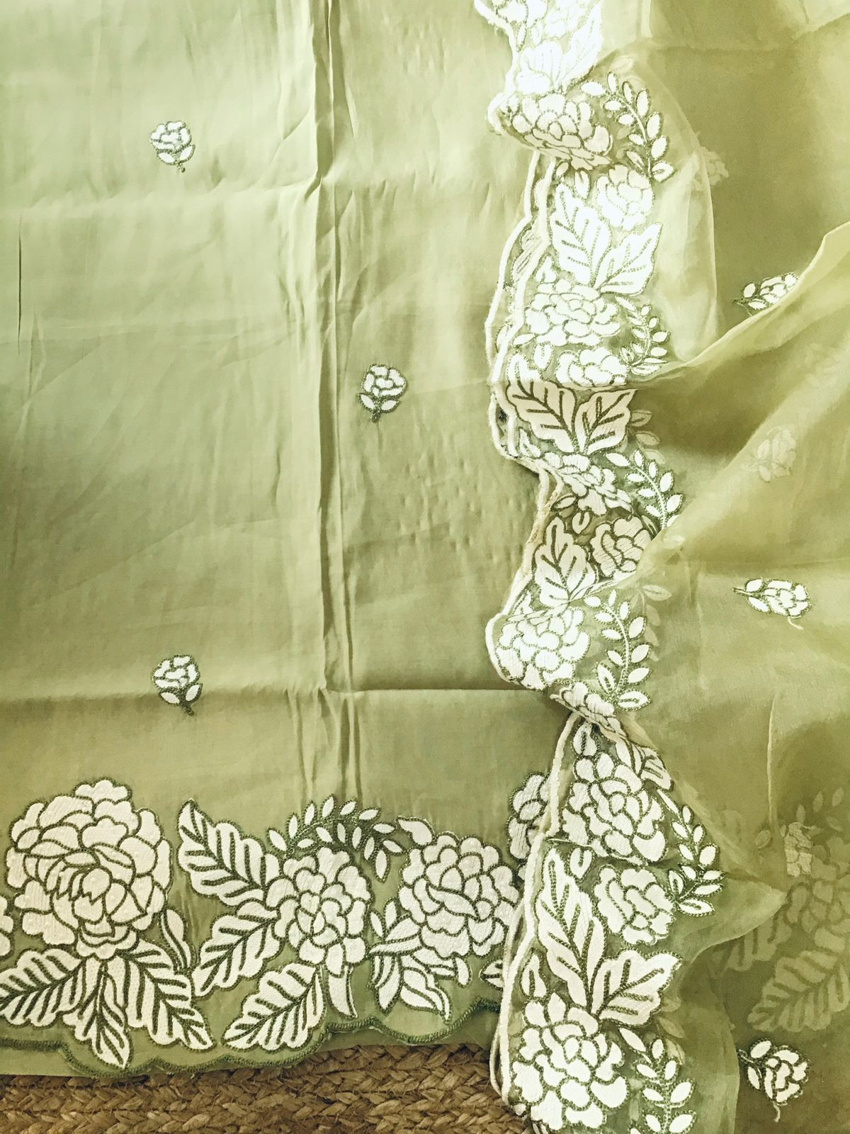 Soft Silk Embroidered Suit - Green