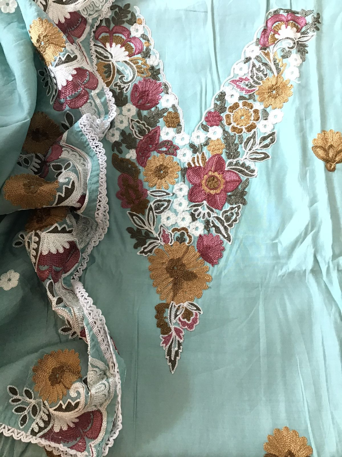 Soft Silk Embroidered Suit - Blue