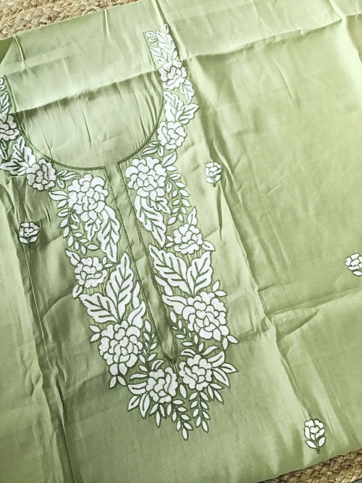 Soft Silk Embroidered Suit - Green