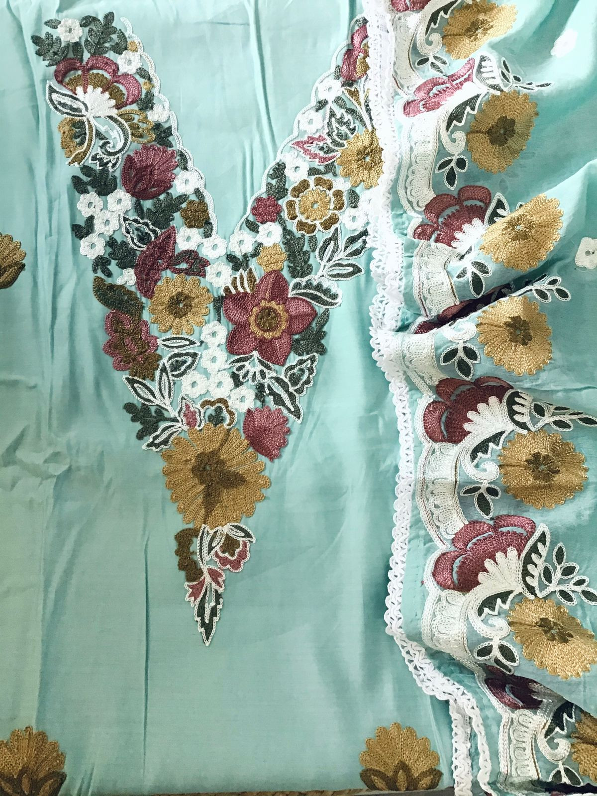 Soft Silk Embroidered Suit - Blue