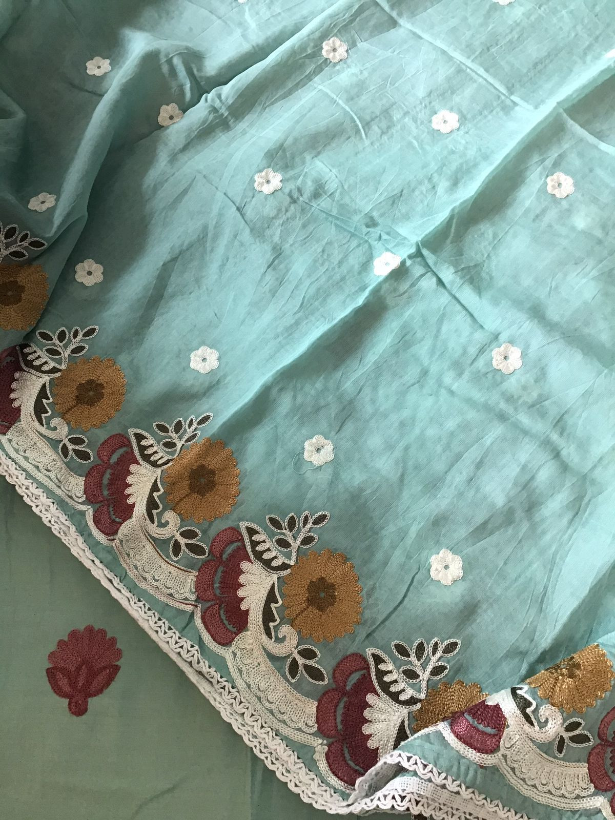 Soft Silk Embroidered Suit - Blue