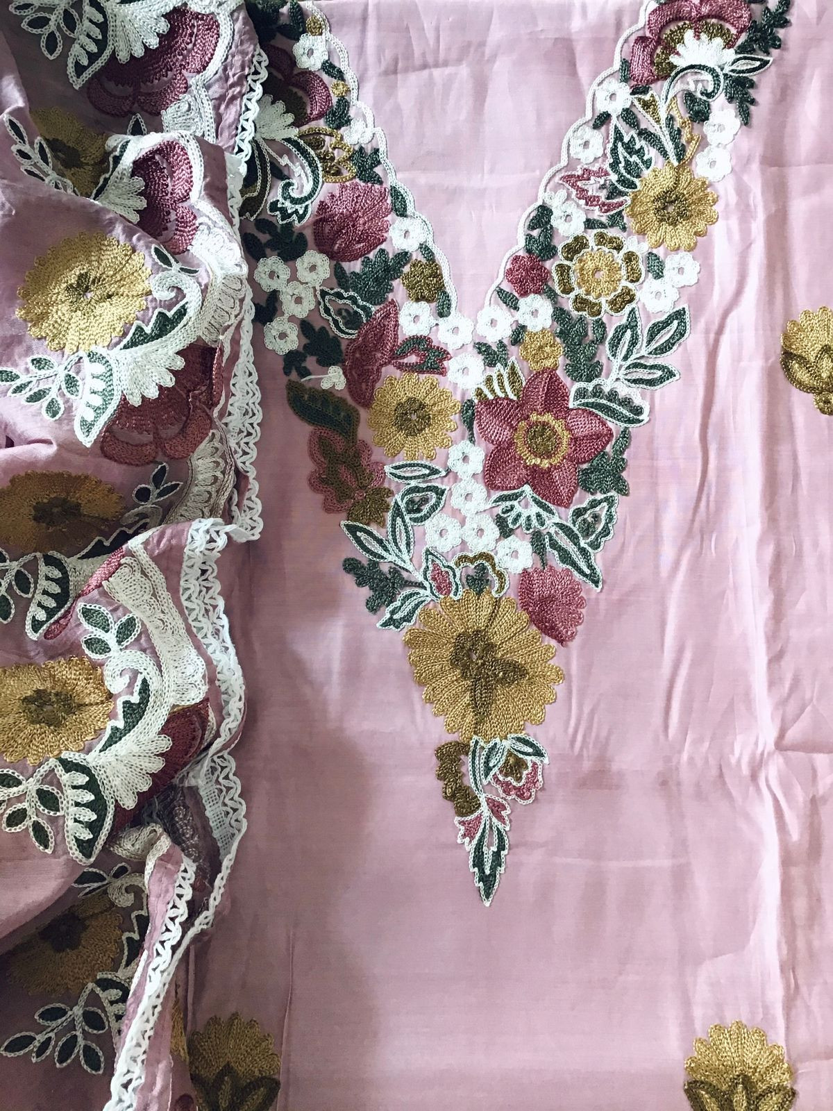 Soft Silk Embroidered Suit - Onion Pink