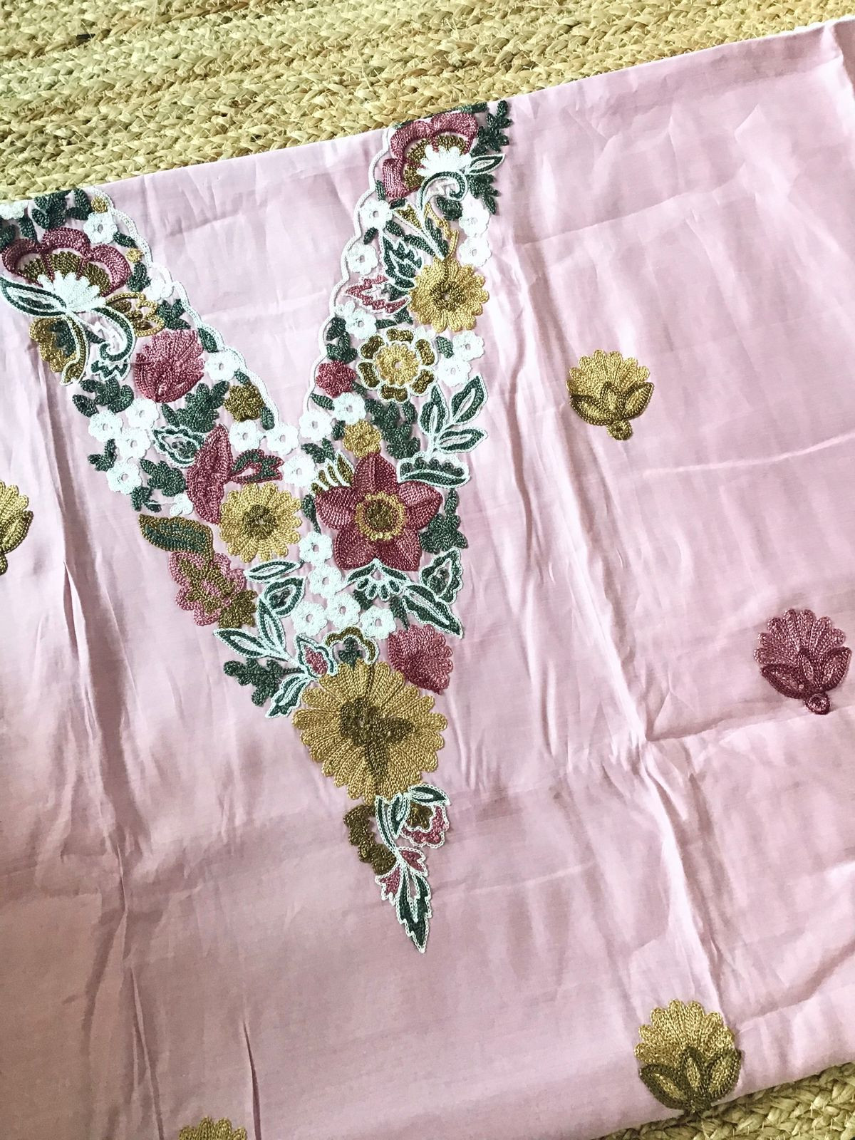 Soft Silk Embroidered Suit - Onion Pink