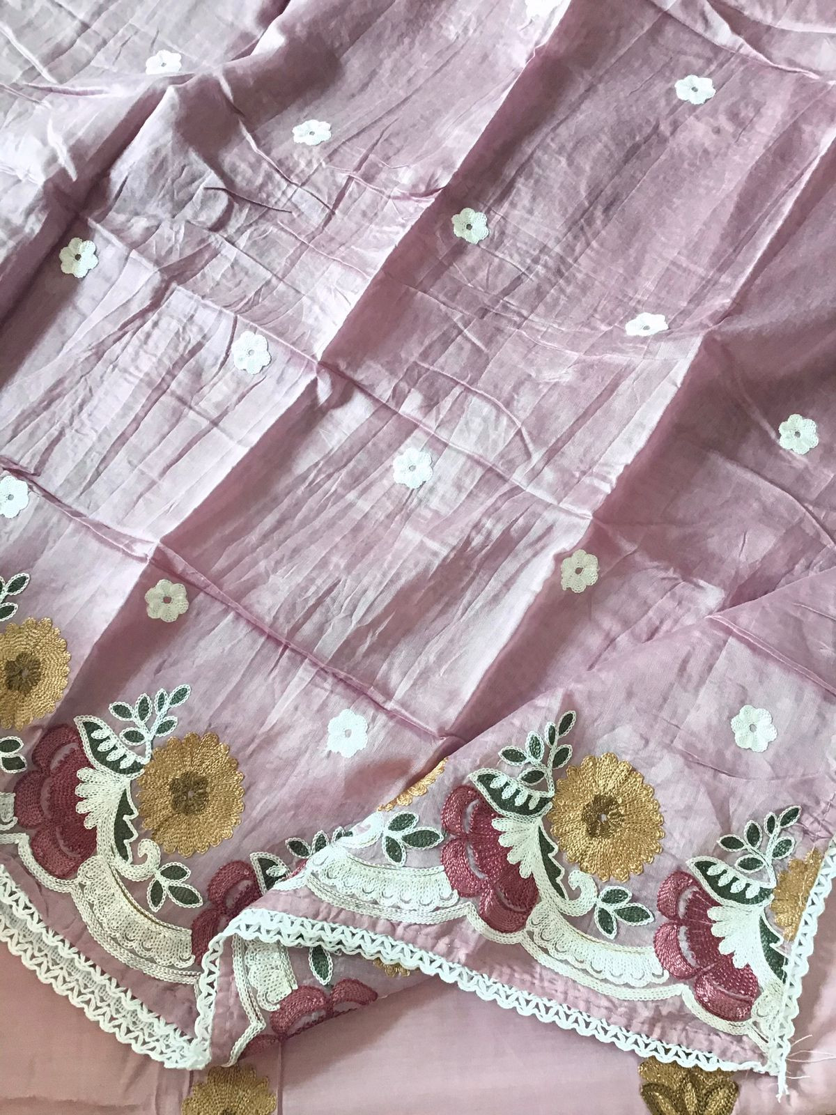 Soft Silk Embroidered Suit - Onion Pink